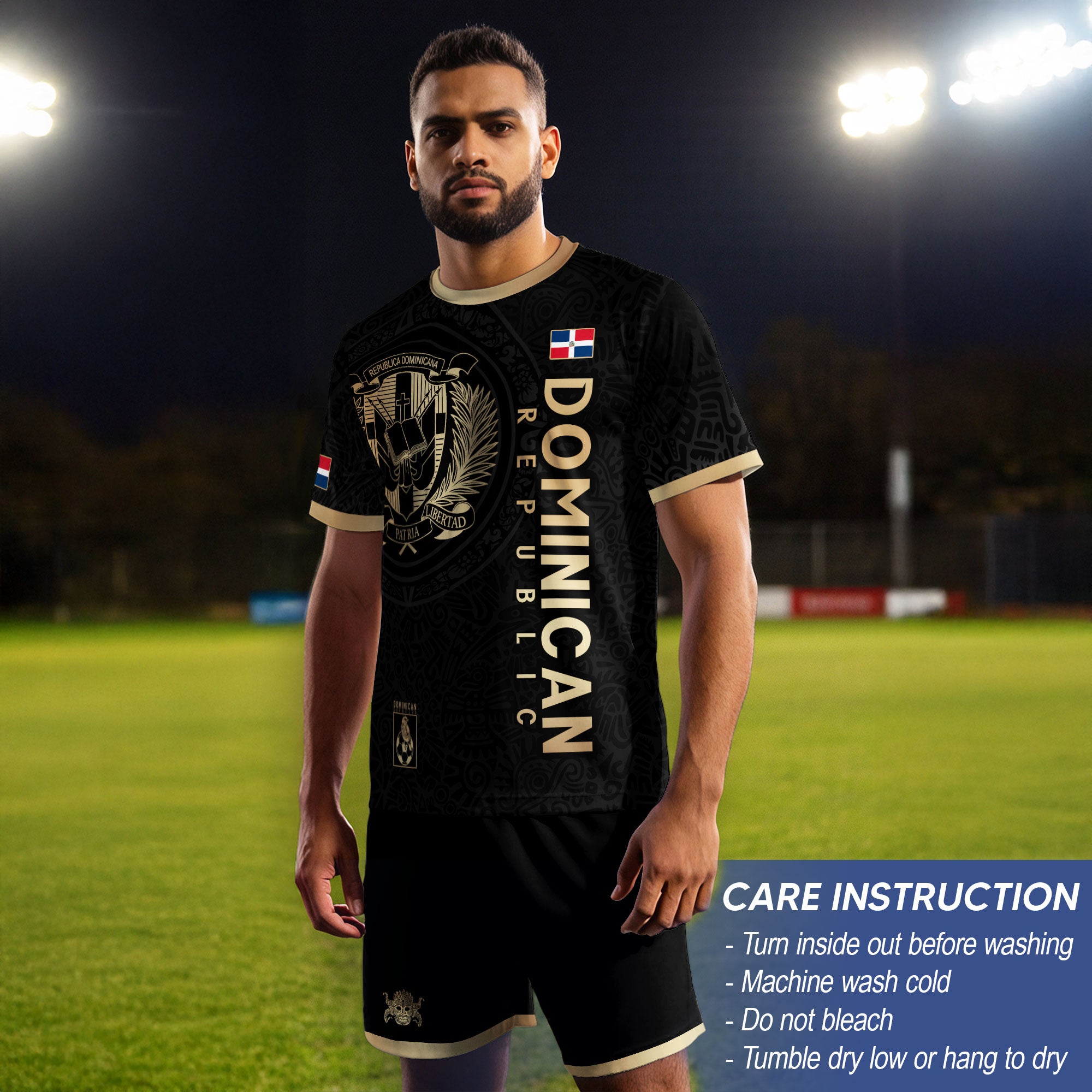Dominican Republic Coat of Arms Black Gold Heritage National Pride Soccer Jersey