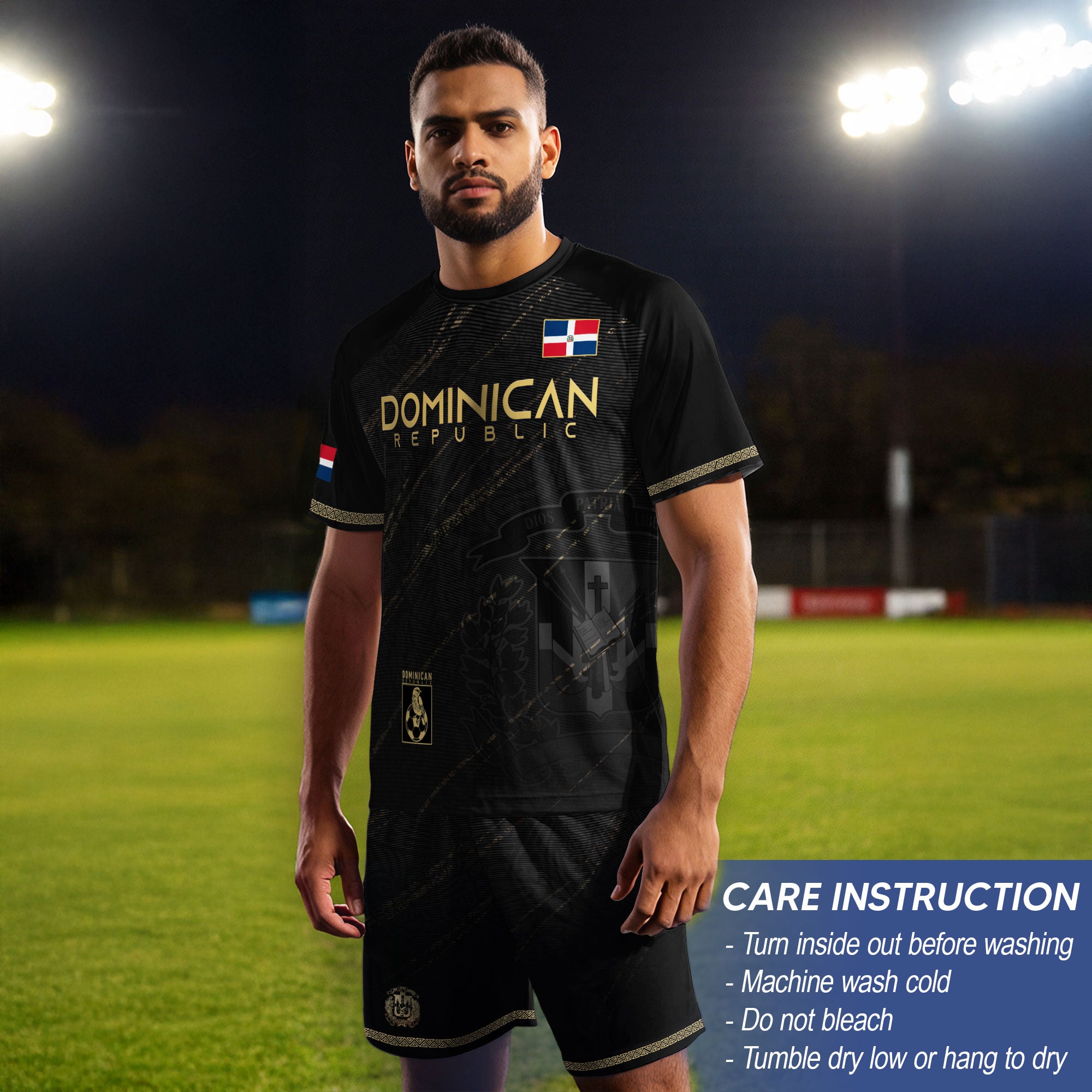 Dominican Republic Soccer Jersey Black Gold, Tradition and Pride Collection