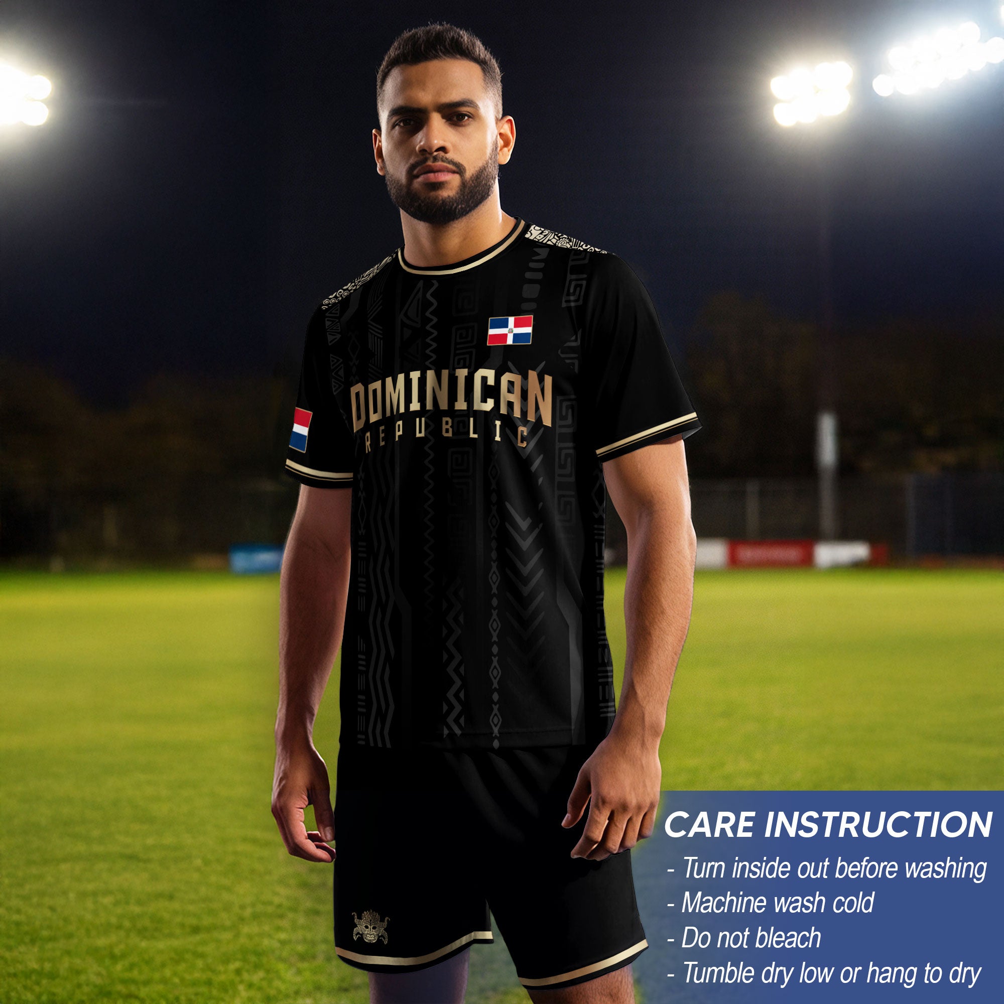 Dominican Republic Coat of Arms Tribal Black Gold National Pride Soccer Jersey