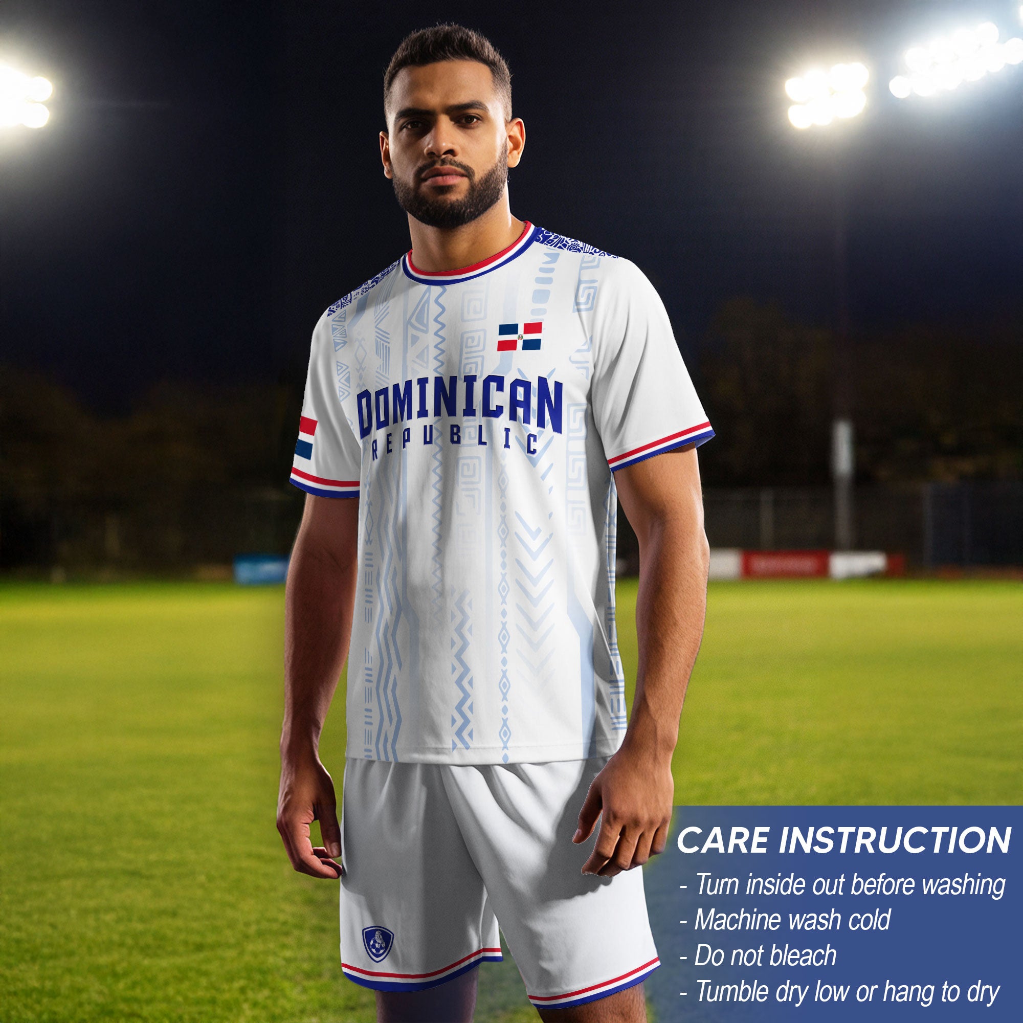 Dominican Republic White Blue Red National Symbol Tribal Pattern Pride Soccer Jersey