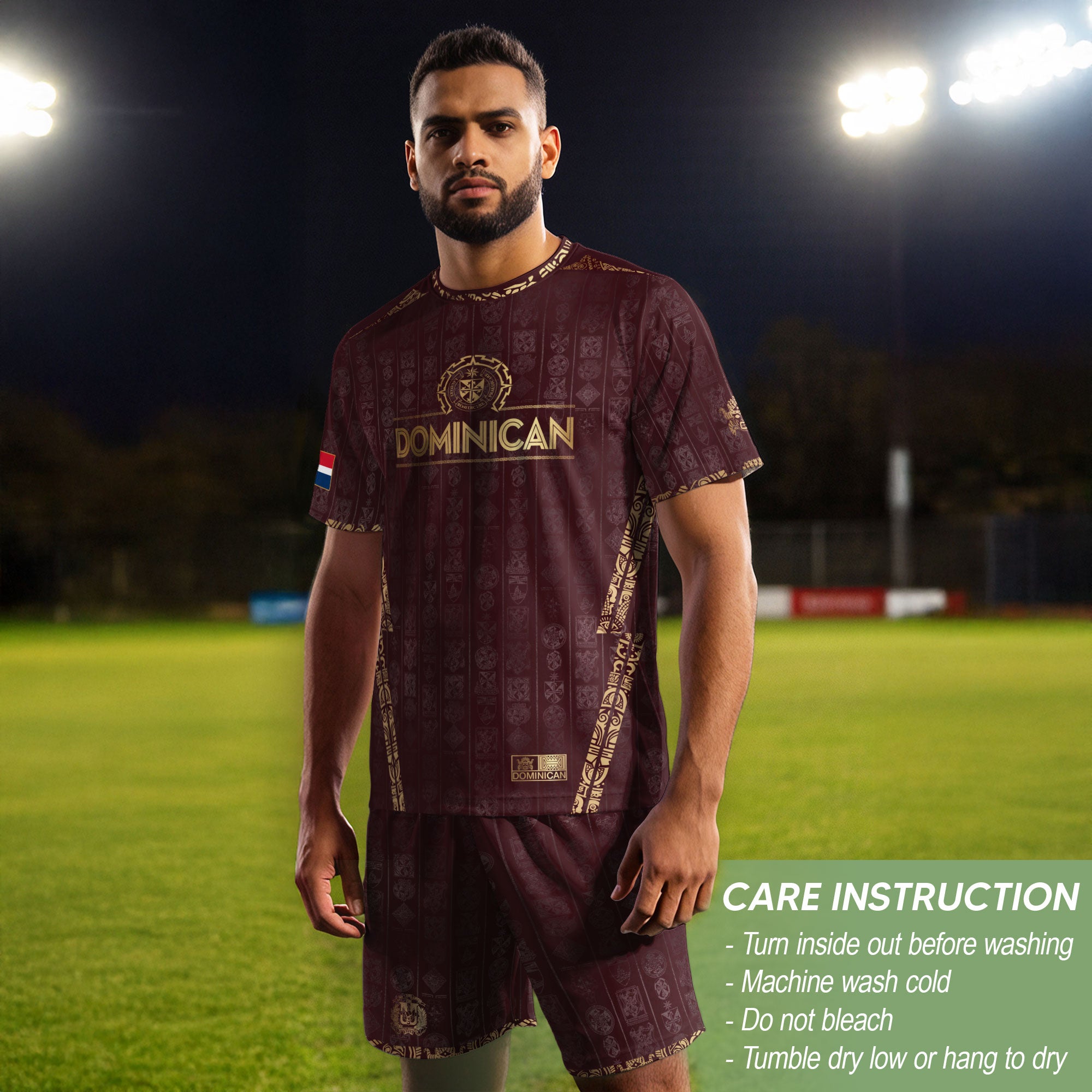 Dominican Republic Heritage Maroon Gold Patchwork Soccer Jersey