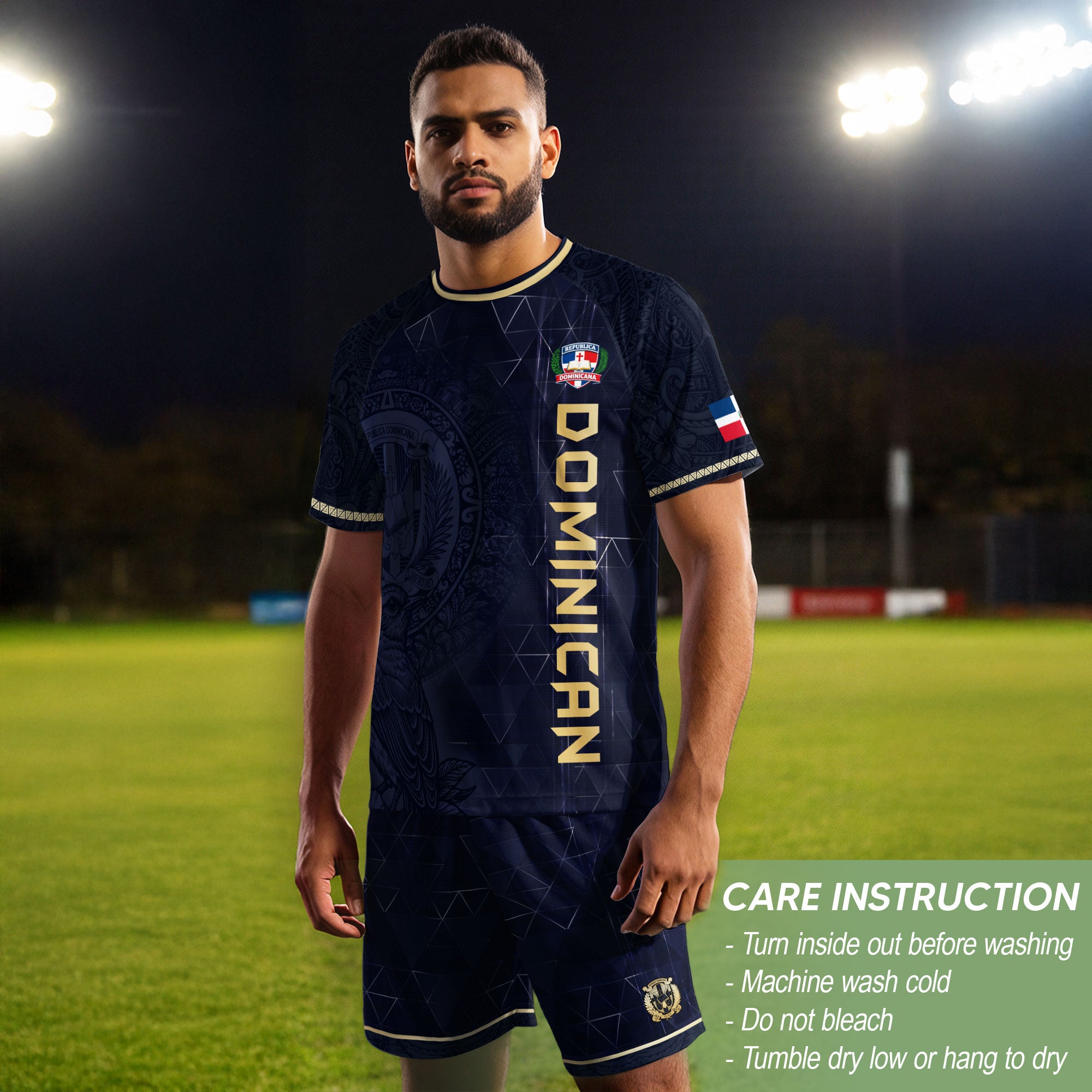Dominican Heritage Soccer Jersey Black Navy, Cultural Identity & Pride Collection