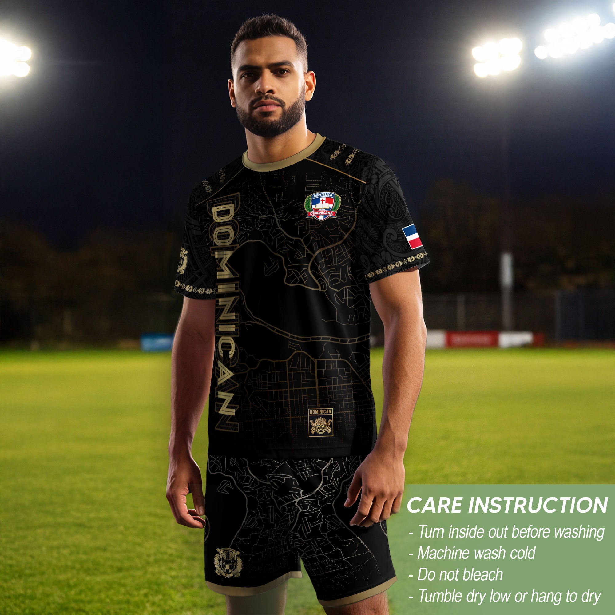 Dominican National Pride Soccer Jersey Black Gold, Heritage Inspired Apparel