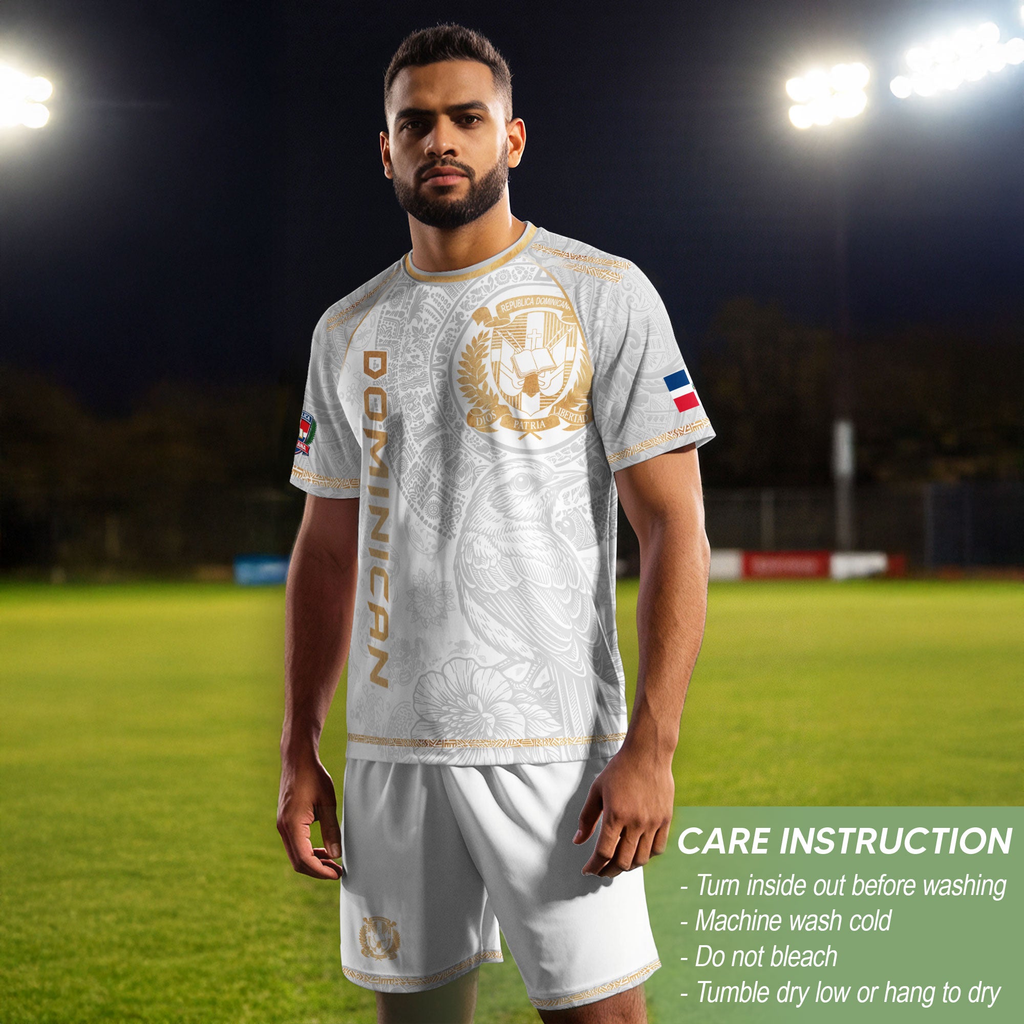 Dominican Cultural Identity Soccer Jersey White Gold, Heritage Pride Edition