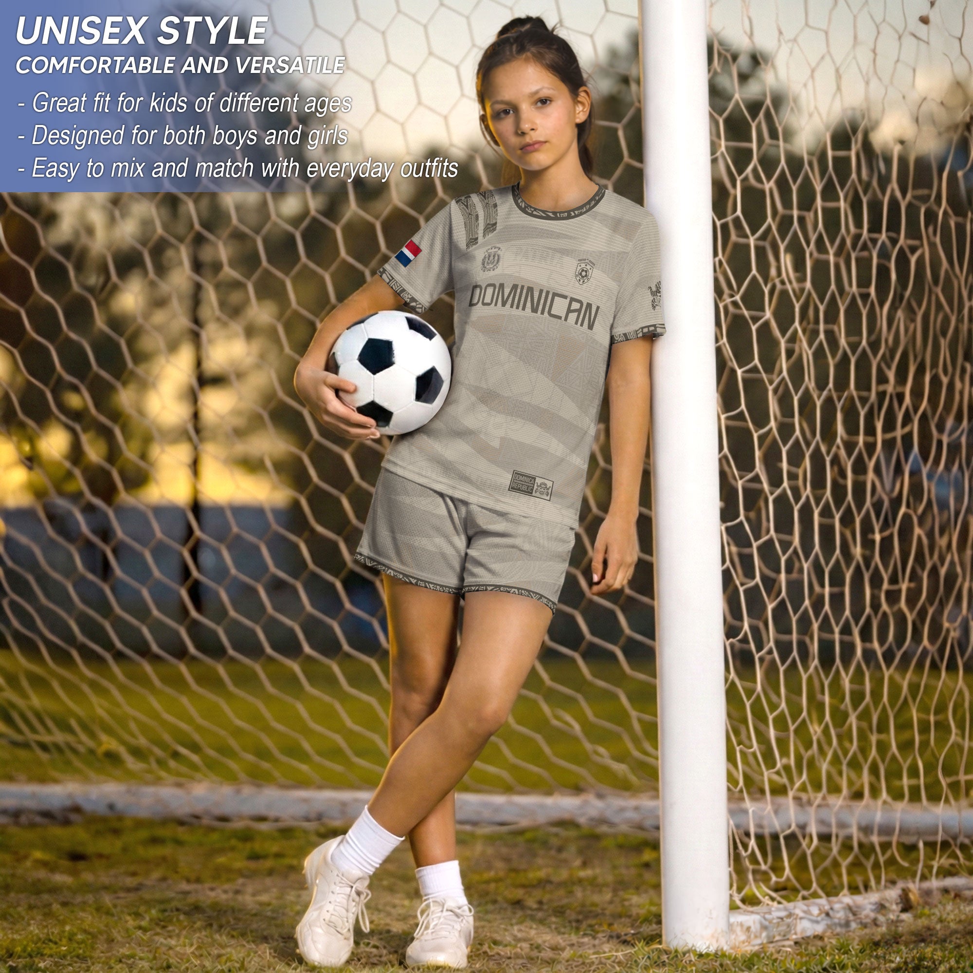Dominican Heritage Kids Soccer Jersey Beige National Pride Collection