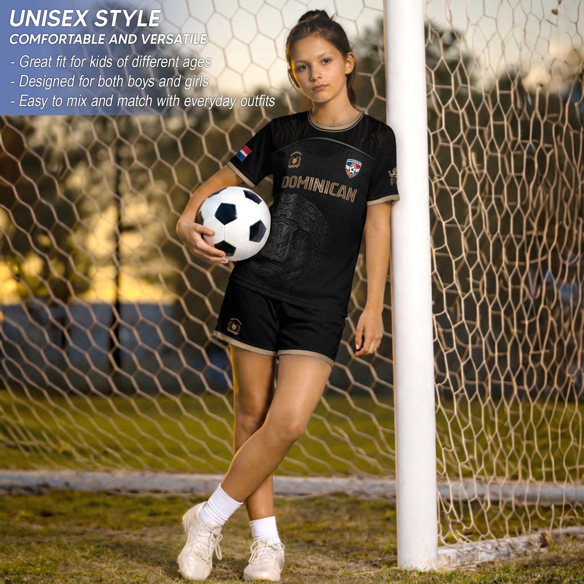 Dominican Heritage Youth Soccer Jersey Black Gold Pride Edition