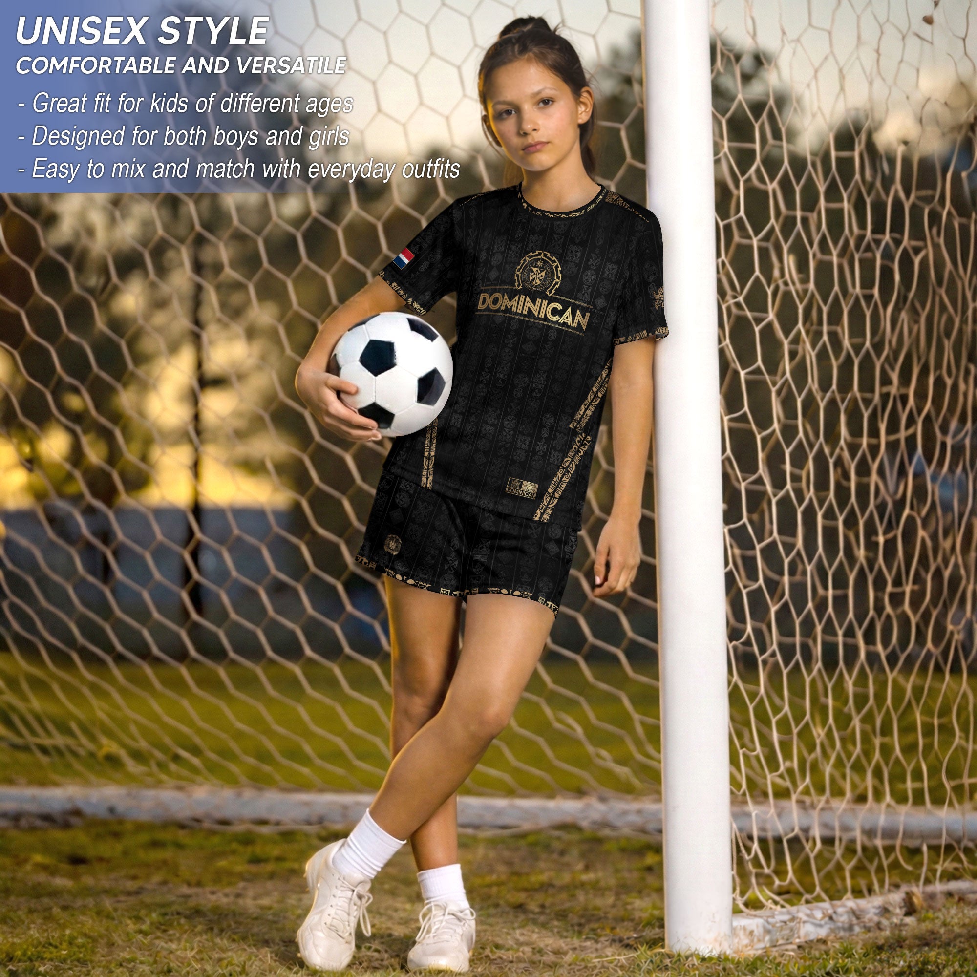 Dominican Cultural Heritage Kids Soccer Jersey Black National Pride Collection