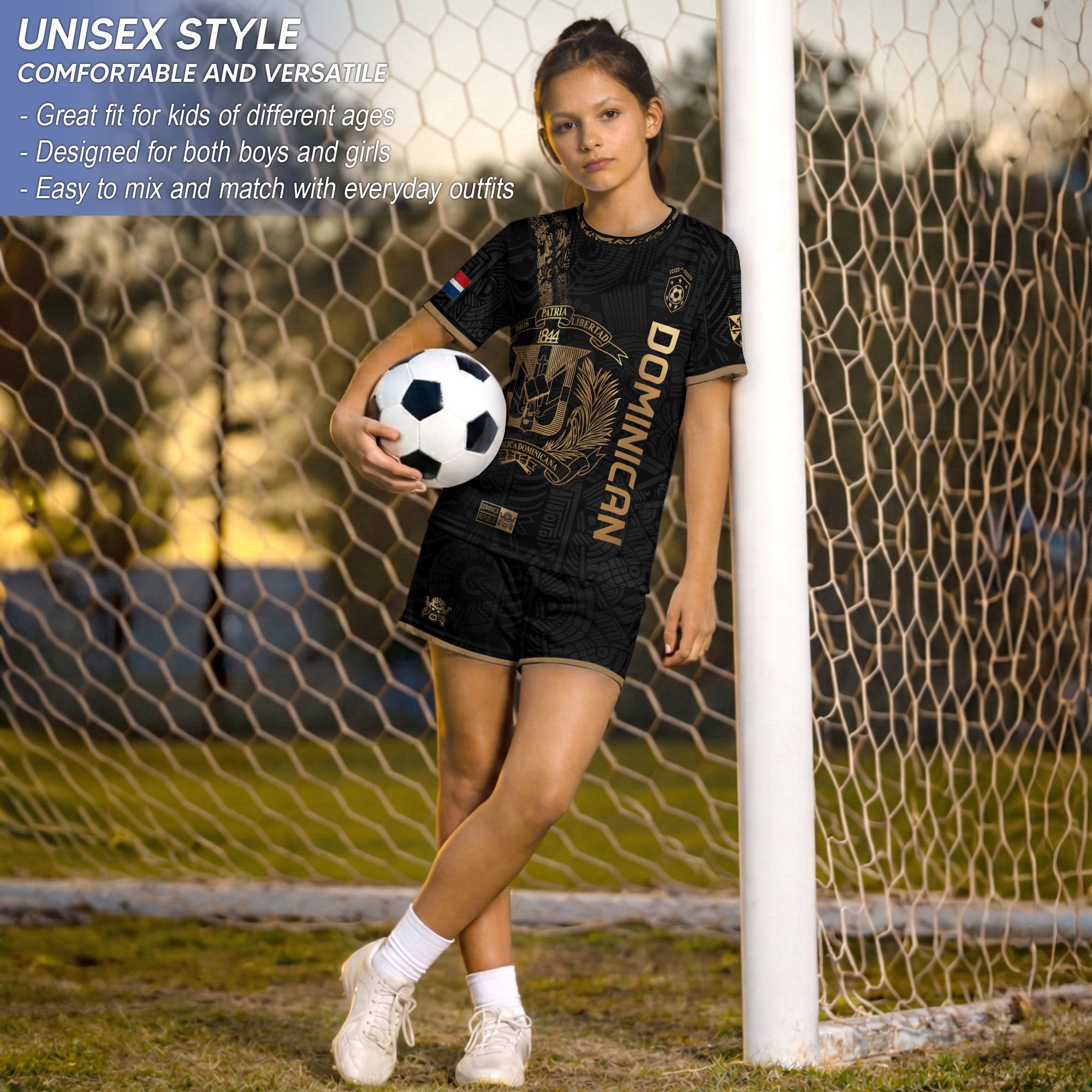 Dominican Pride Kids Soccer Jersey Black Cultural Edition