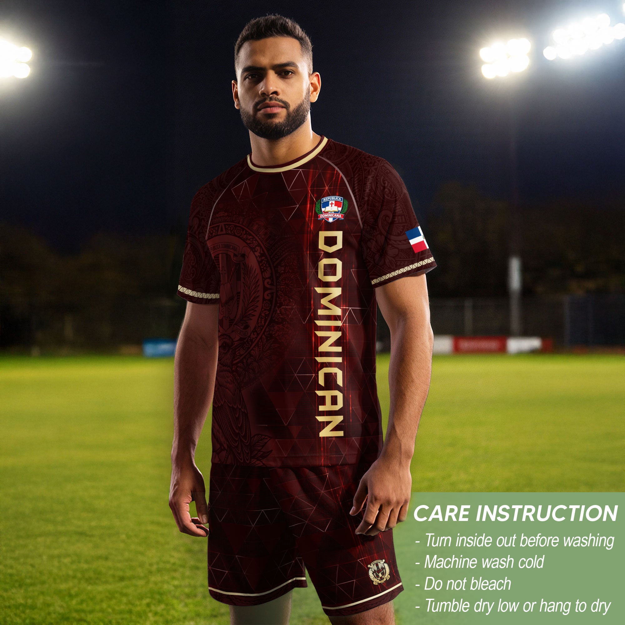 Dominican Heritage Soccer Jersey Maroon Gold, Cultural Pride & Identity Collection