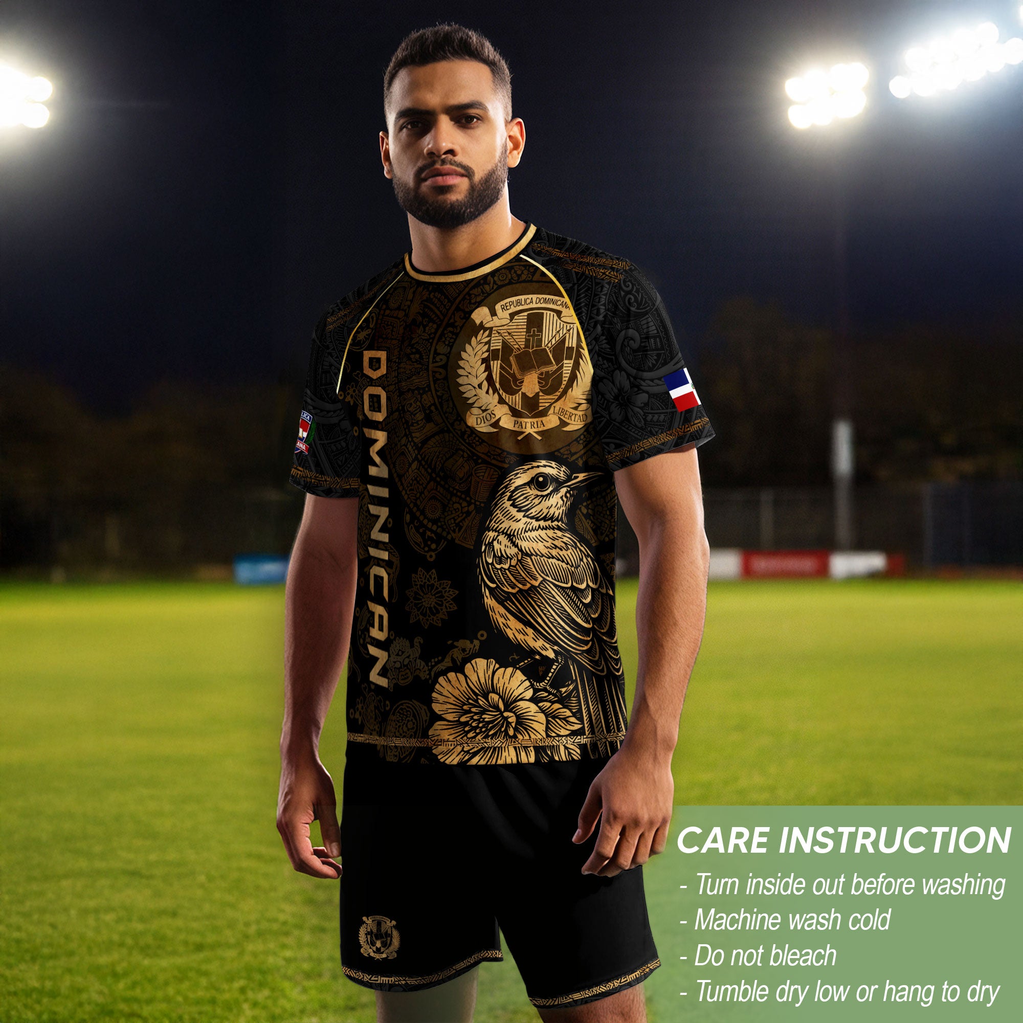 Dominican National Pride Soccer Jersey Black Gold, Heritage-Inspired Apparel
