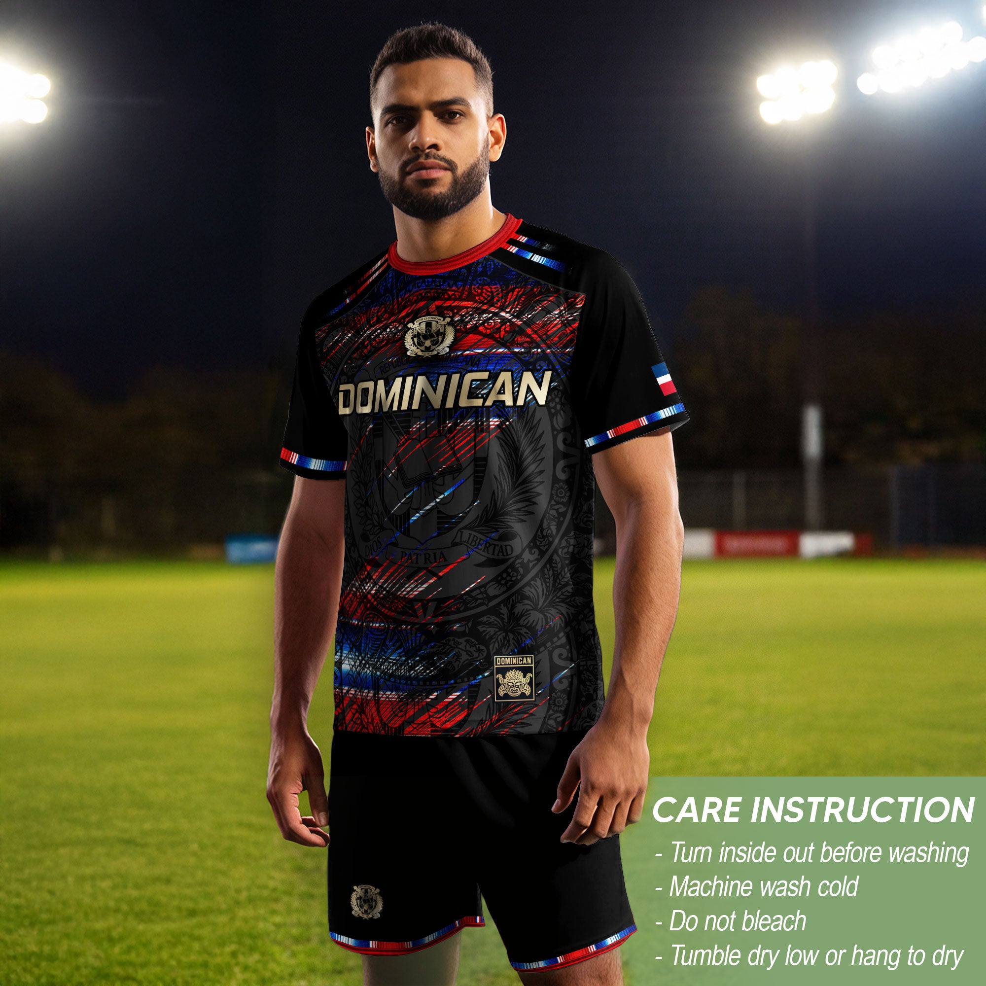 Dominican Heritage Pride Soccer Jersey Black Red Navy, Cultural Unity Collection