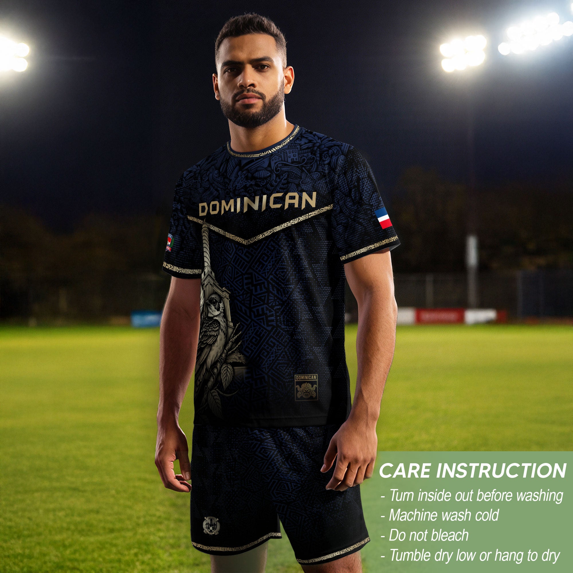Dominican Cultural Legacy Soccer Jersey Black Navy, Identity & Pride Edition