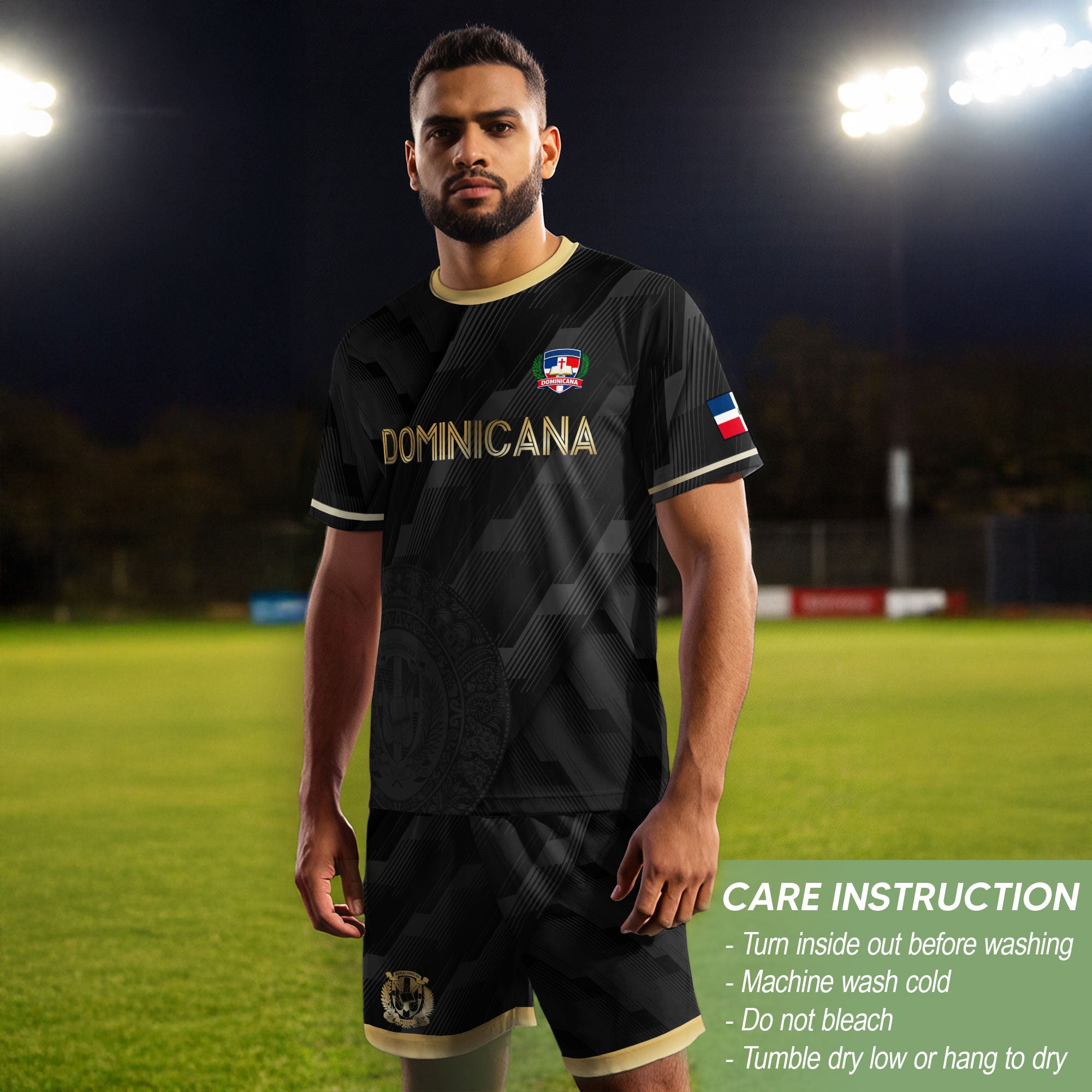 Dominican Cultural Heritage Soccer Jersey Black Gold, National Pride Collection