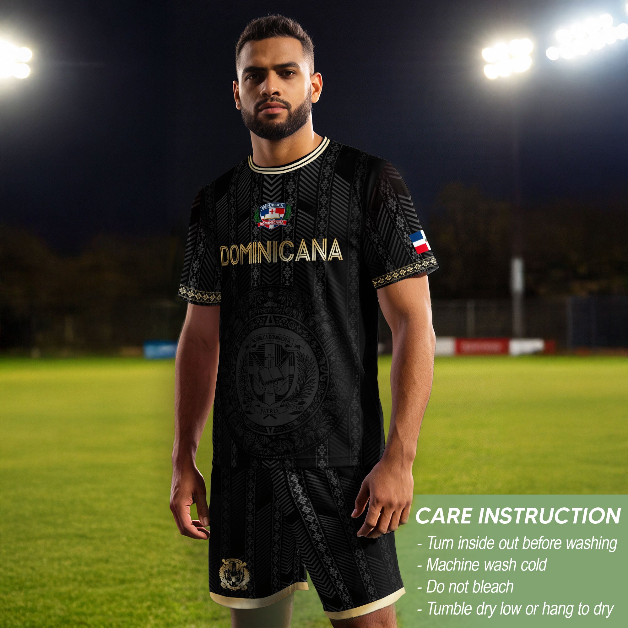 Dominican Heritage Football Jersey Black Gold, Cultural Identity & National Pride Shirt
