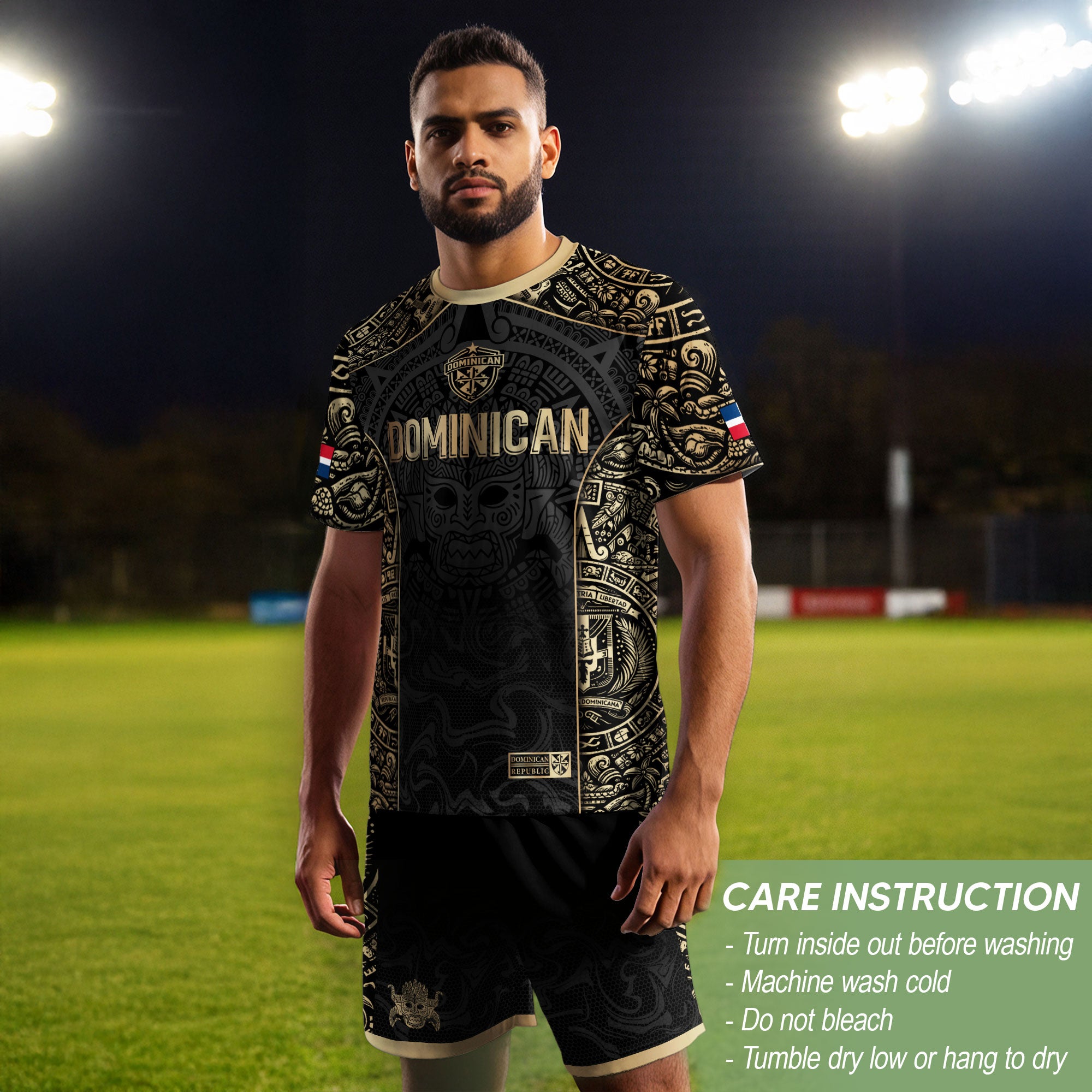 Dominican Republic Orgullo Dominicano Black Gold Taino Mask Soccer Jersey