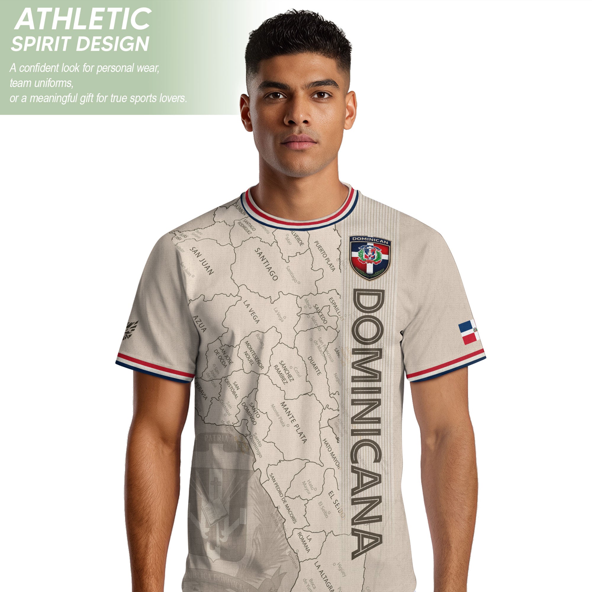 Dominican Heritage Soccer Jersey Beige, Cultural Identity Pride Collection