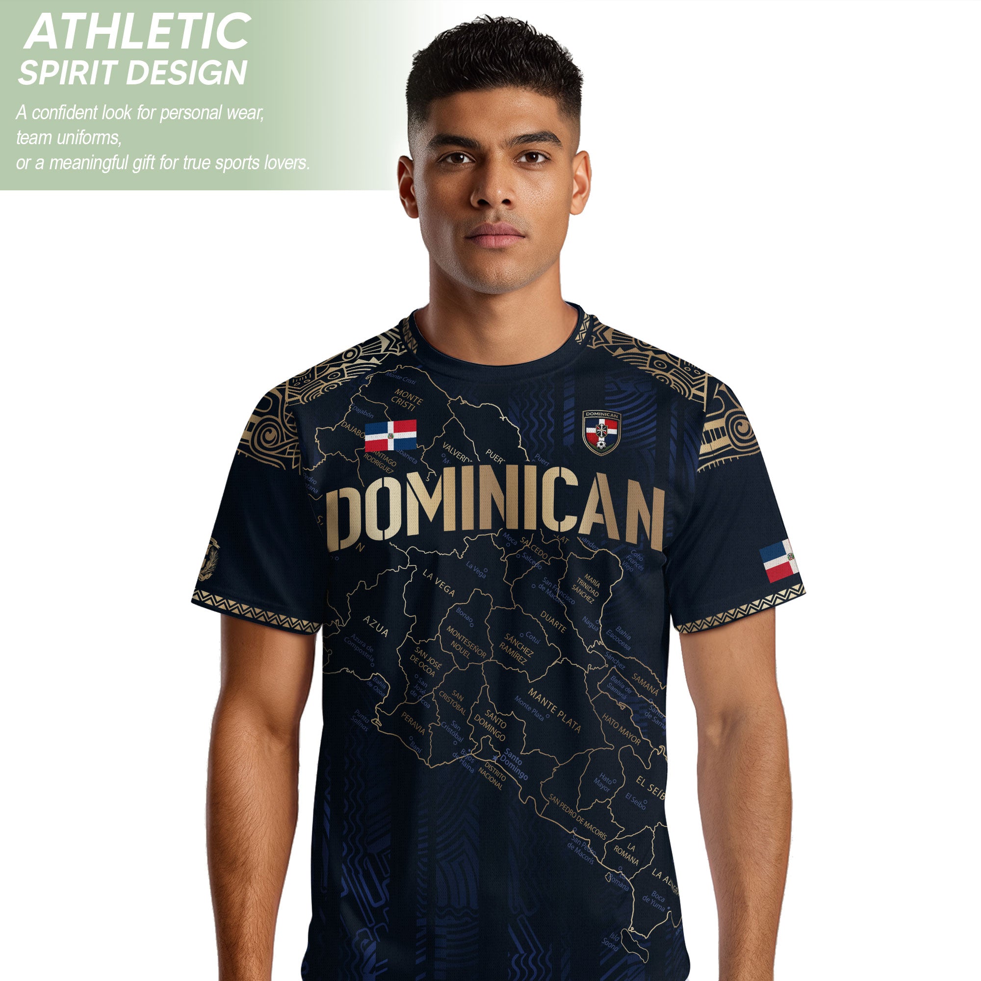 Dominican Republic Map Soccer Jersey Navy Gold, Taino Cultural Heritage Caribbean Pride Shirt
