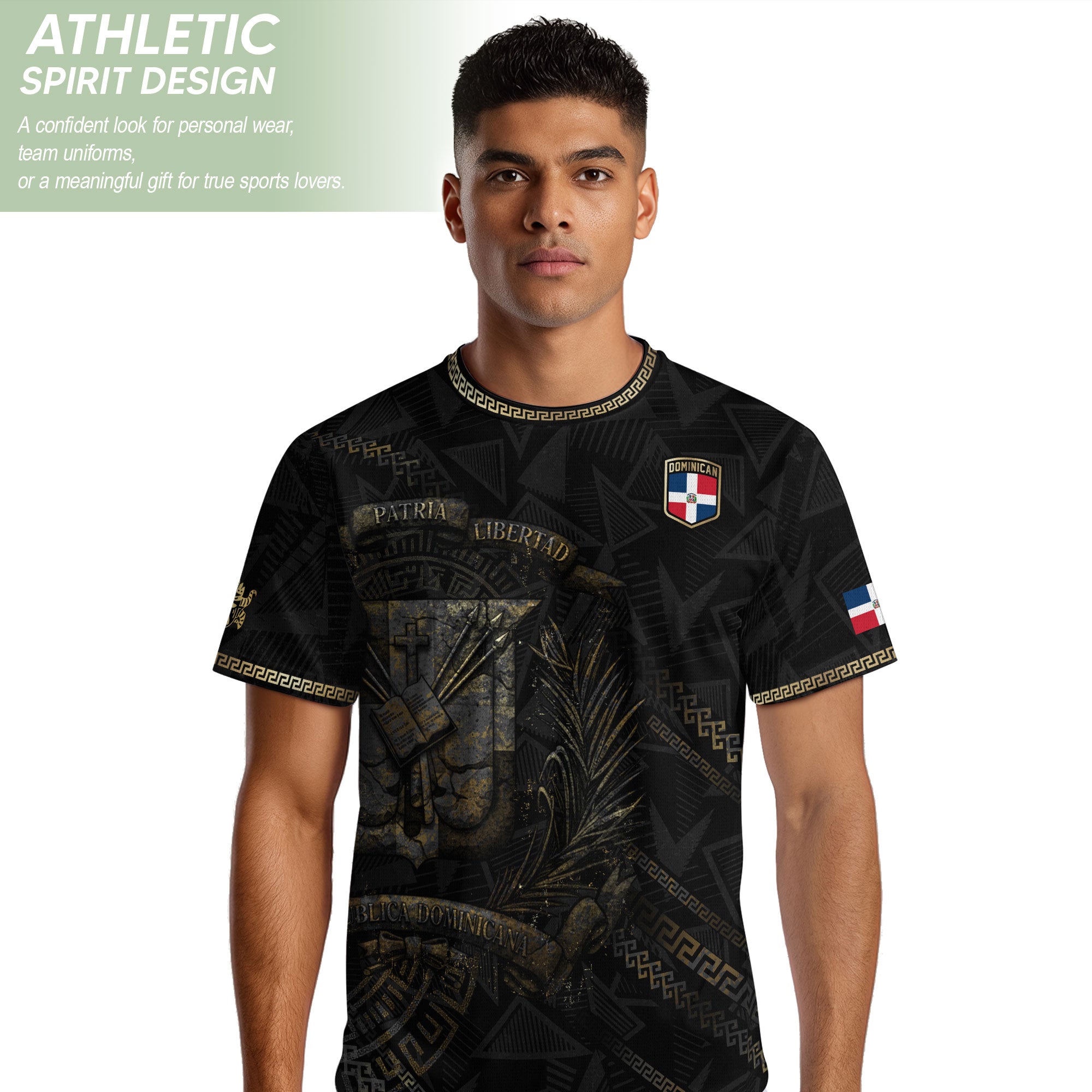 Dominican Republic Heritage Black Gold Vintage Geometric Graphic Soccer Jersey
