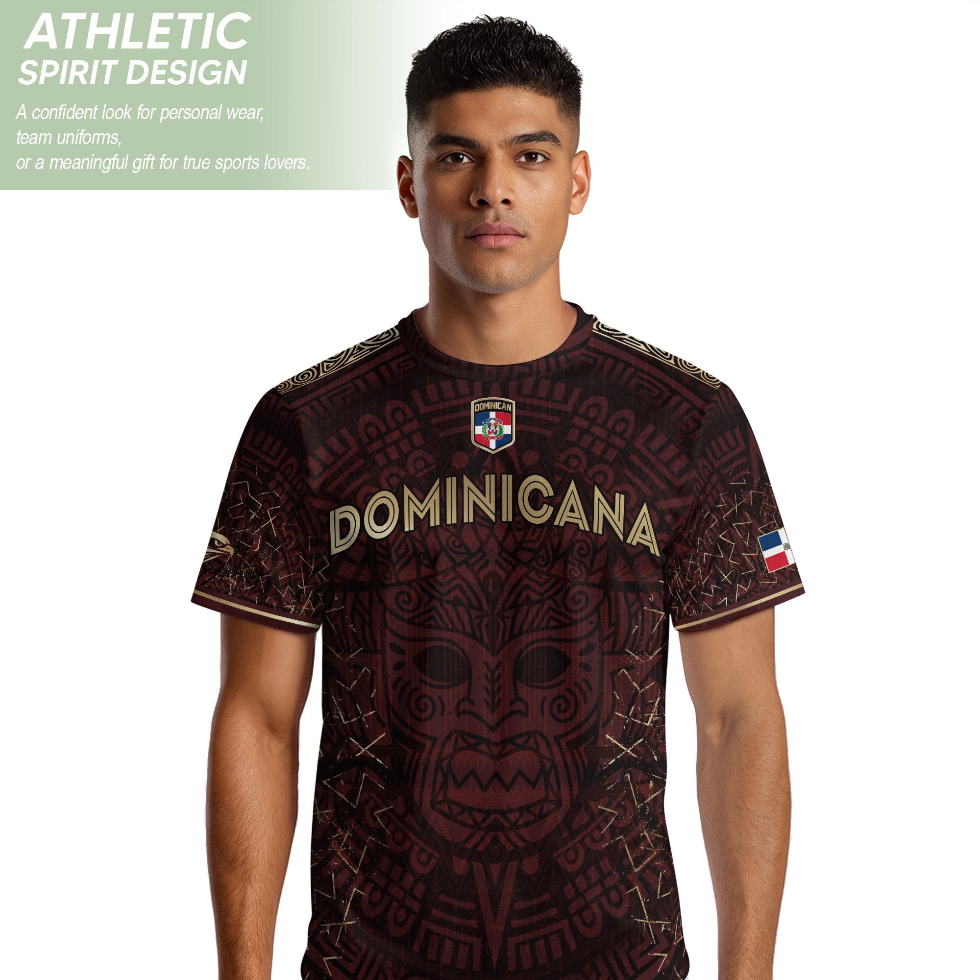 Dominican Cultural Pride Soccer Jersey Maroon Gold, Heritage-Inspired Collection