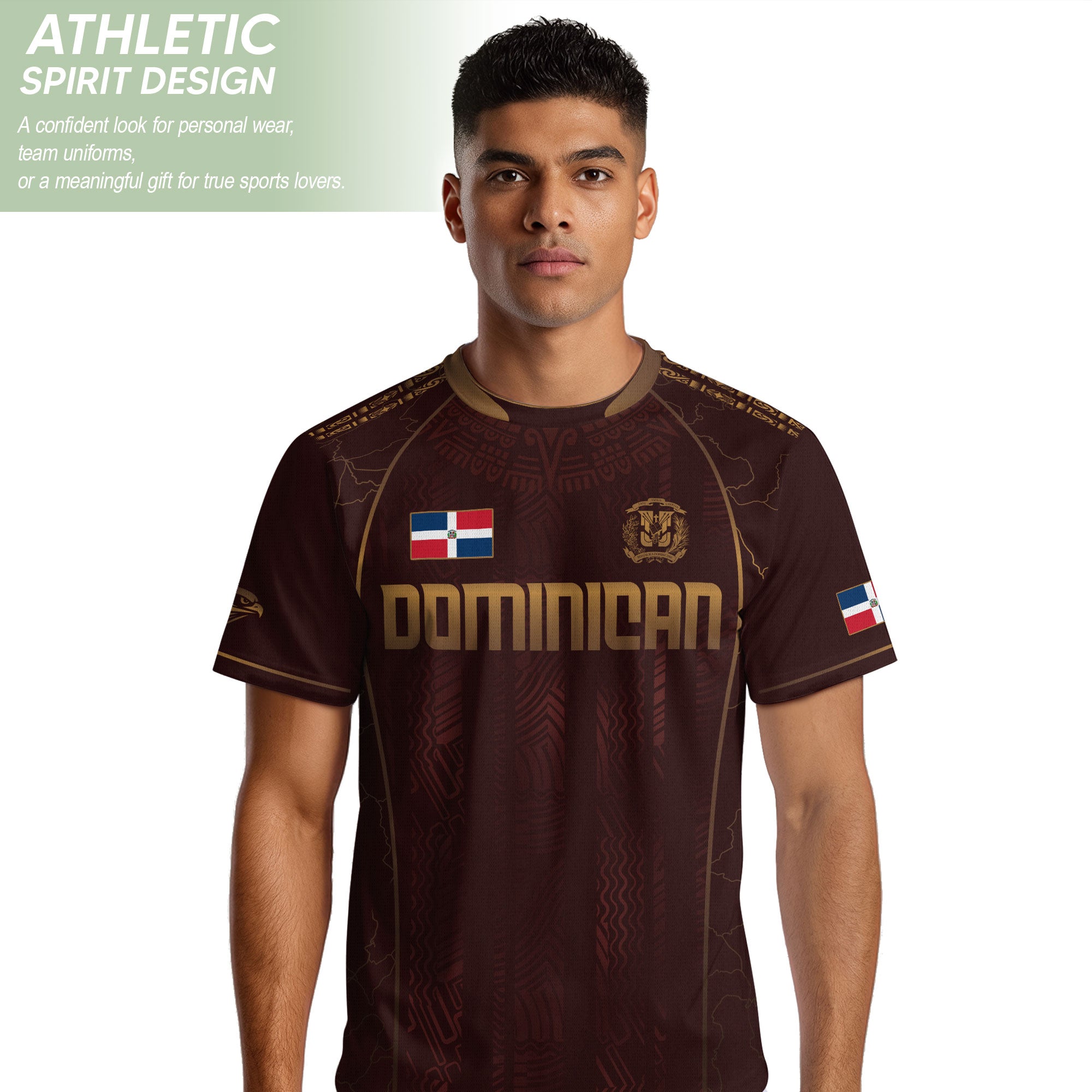 Dominican Republic Heritage Maroon Gold Geometric National Soccer Jersey