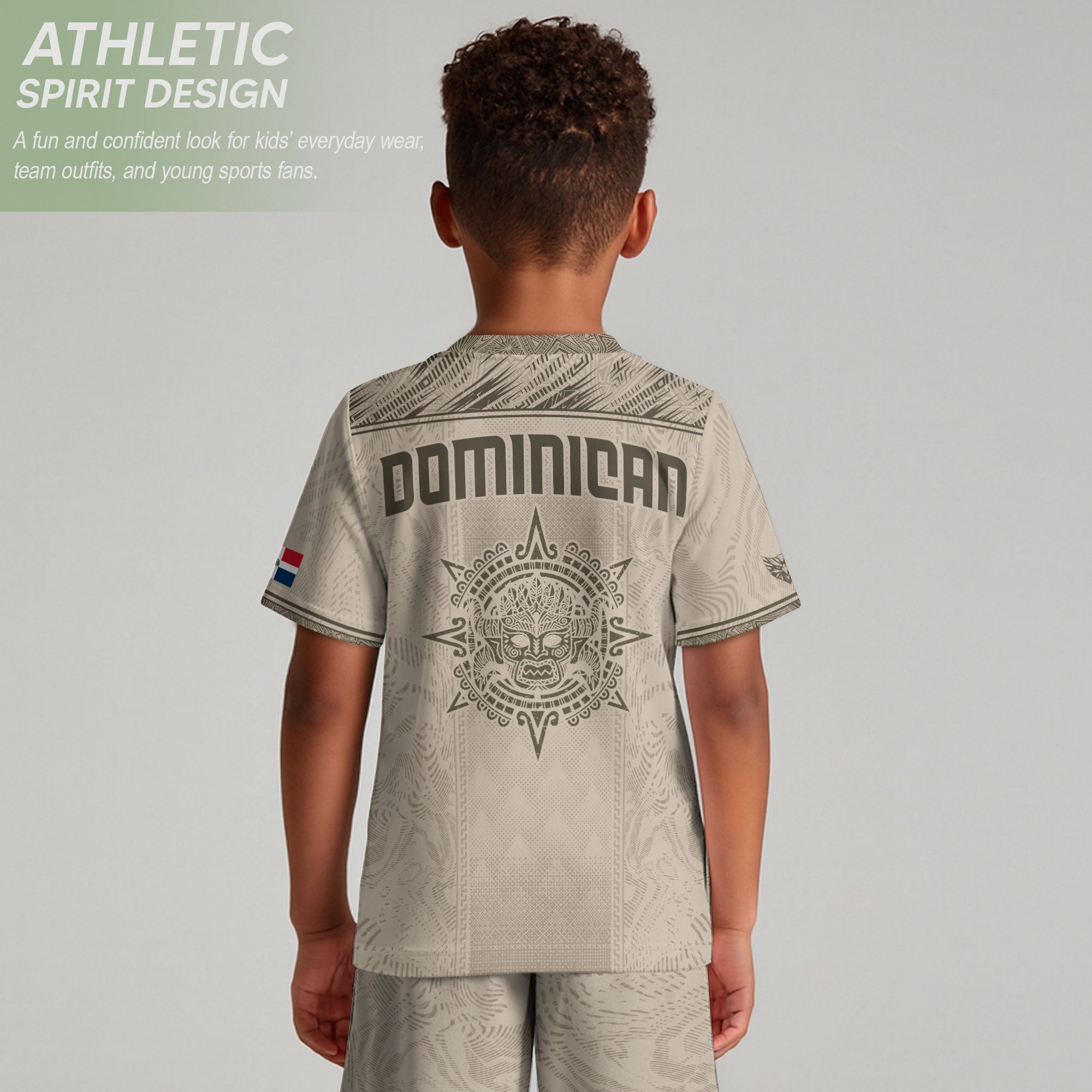 Dominican Cultural Pride Soccer Jersey Beige for Kids Youth, Heritage-Inspired Apparel