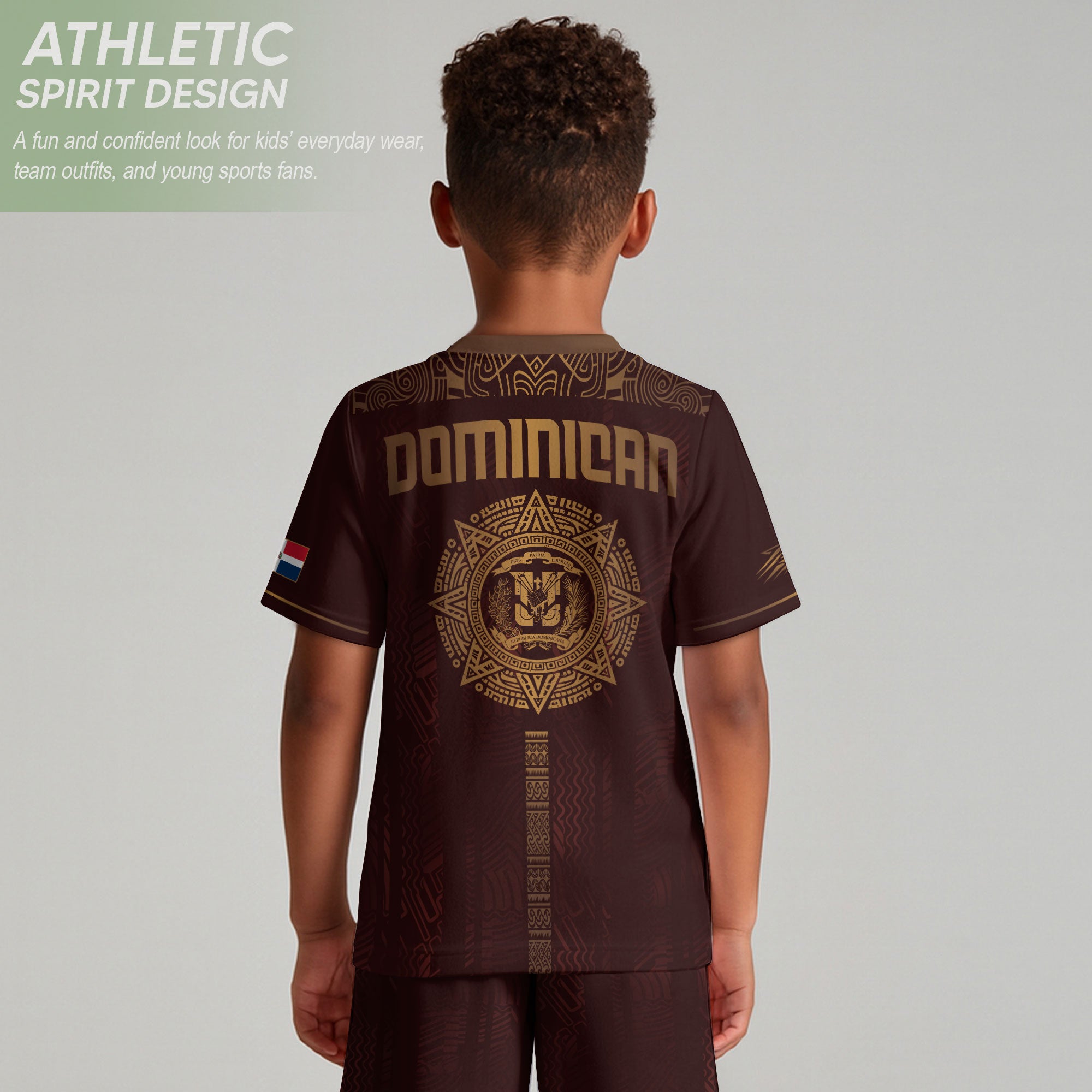 Dominican National Heritage Soccer Jersey Maroon Gold for Kids Youth, Cultural Pride Edition