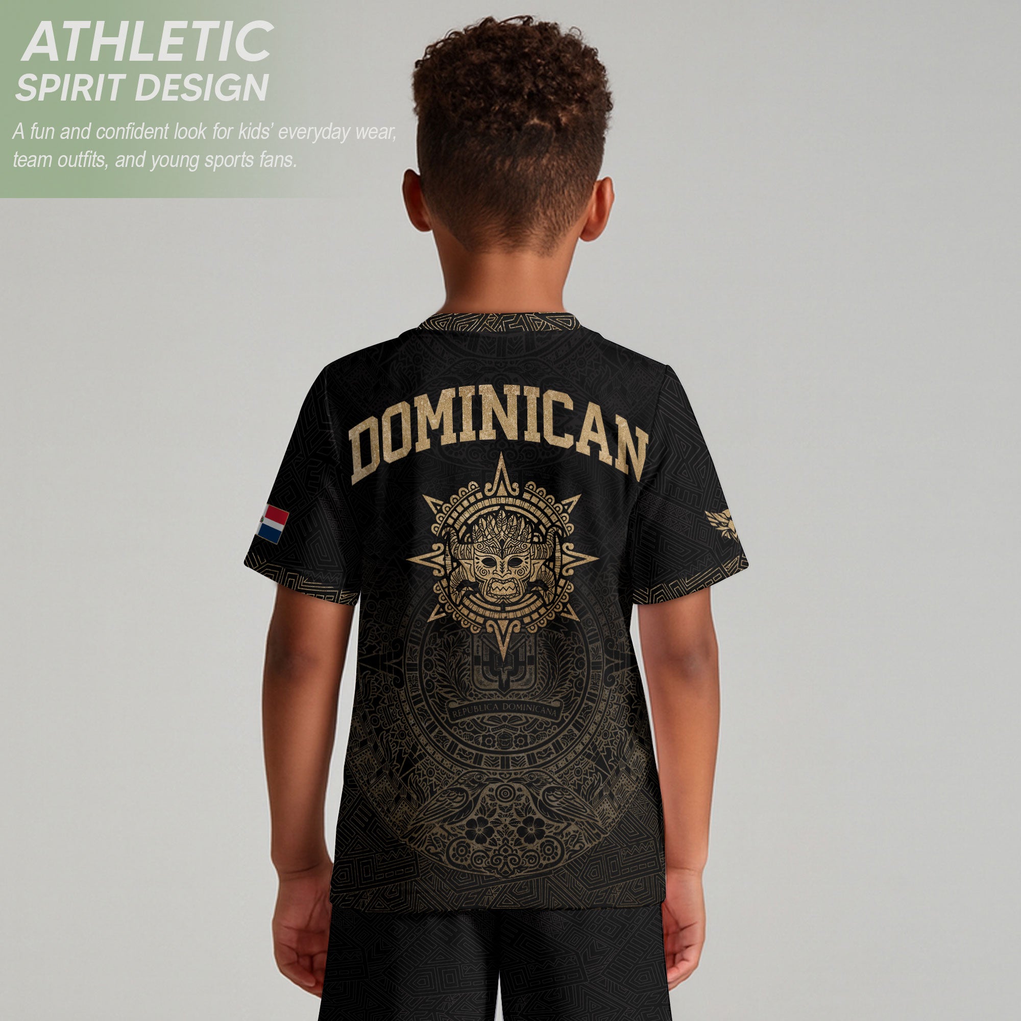 Dominican Identity Soccer Jersey Black Gold for Kids Youth, Heritage & Pride Collection