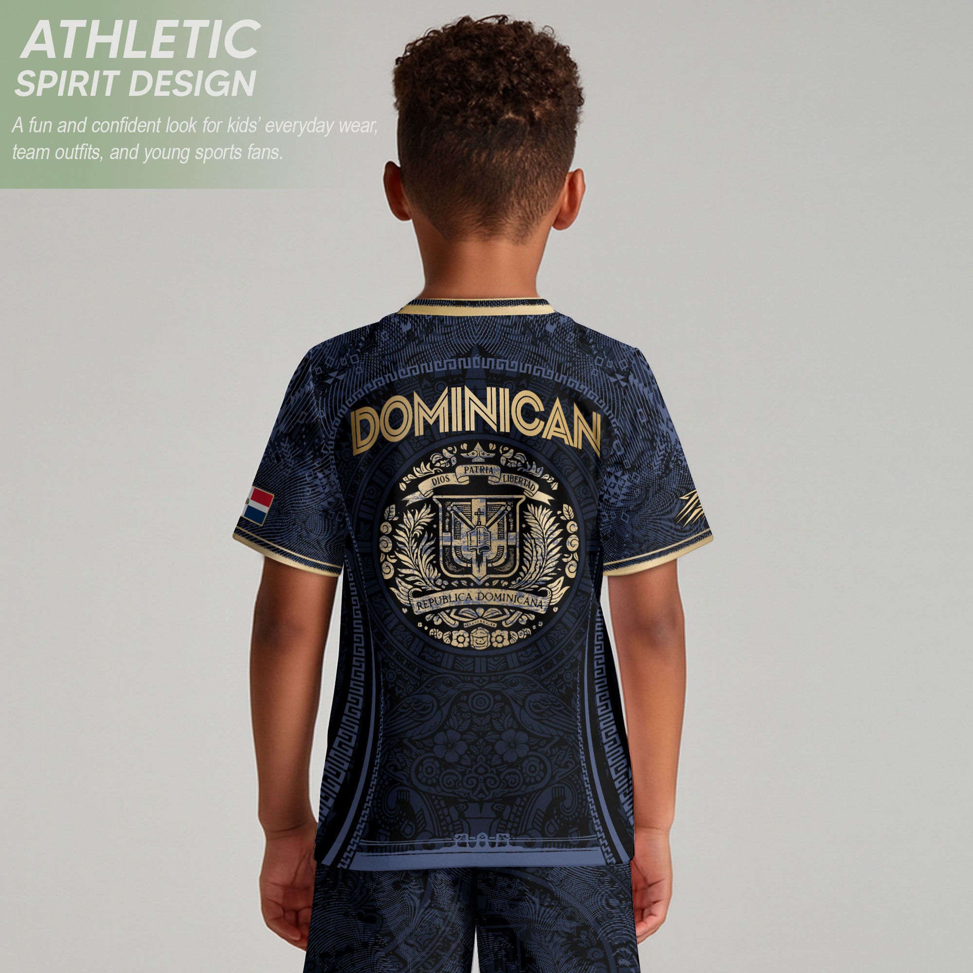 Dominican Cultural Legacy Soccer Jersey Navy Gold for Kids Youth, National Pride Apparel