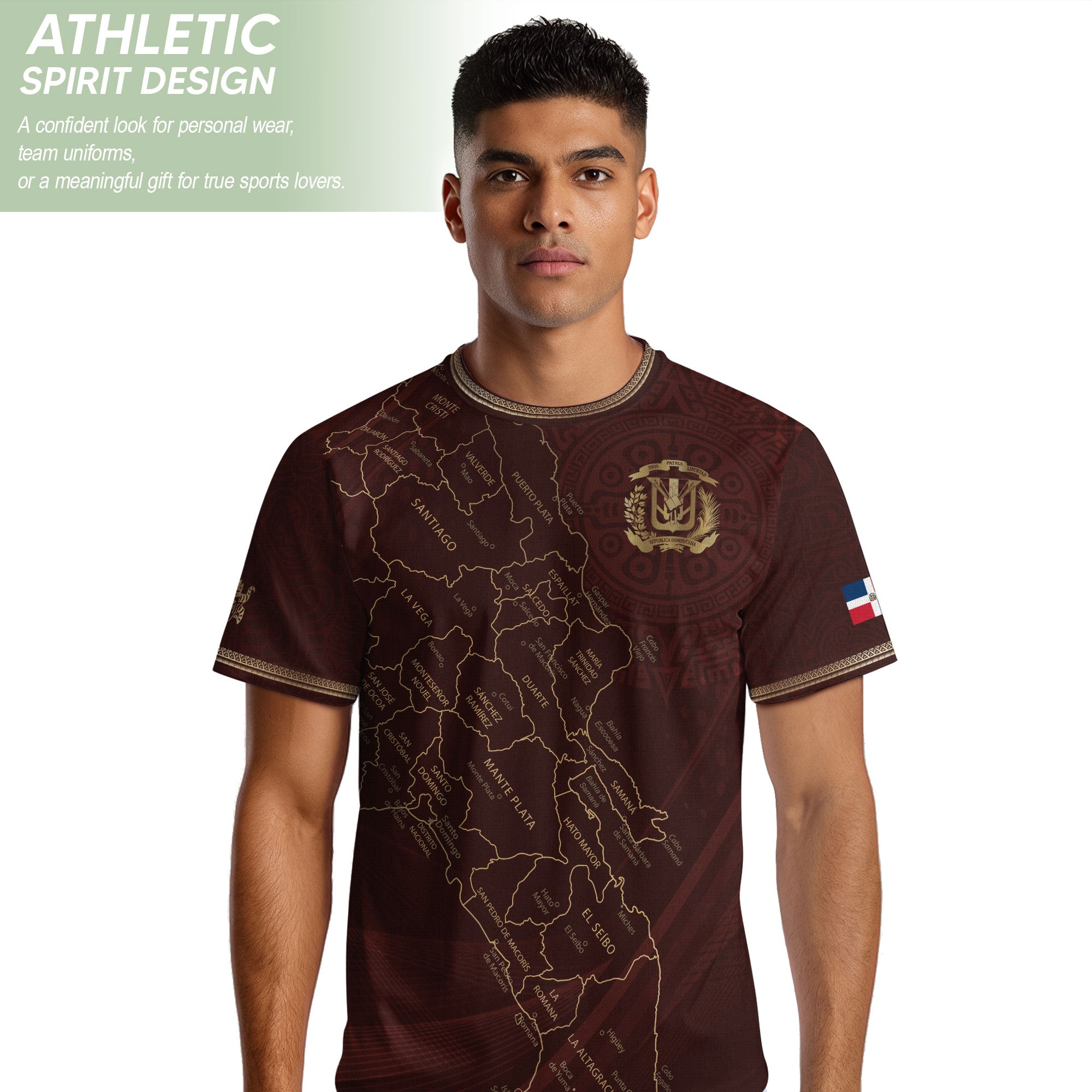Dominican National Heritage Soccer Jersey Maroon Gold, Pride-Inspired Football Apparel