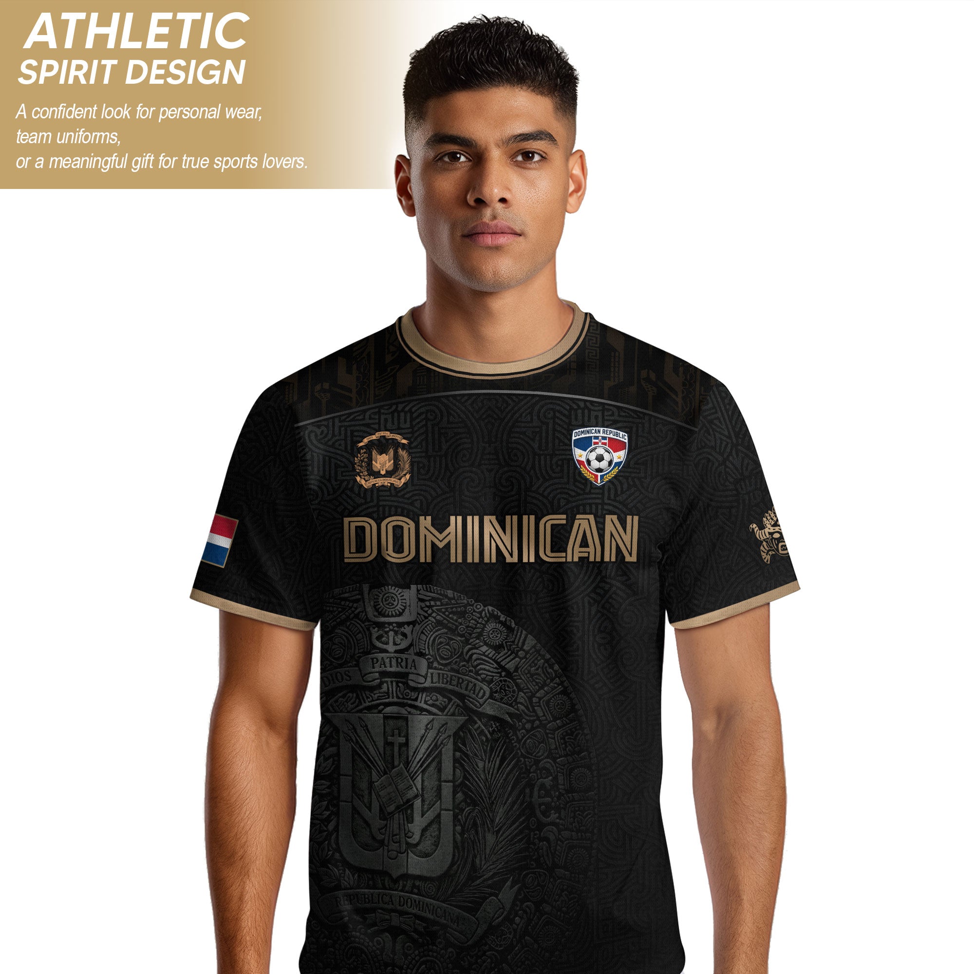 Dominican Republic Heritage Black Gold Athletic National Team Soccer Jersey