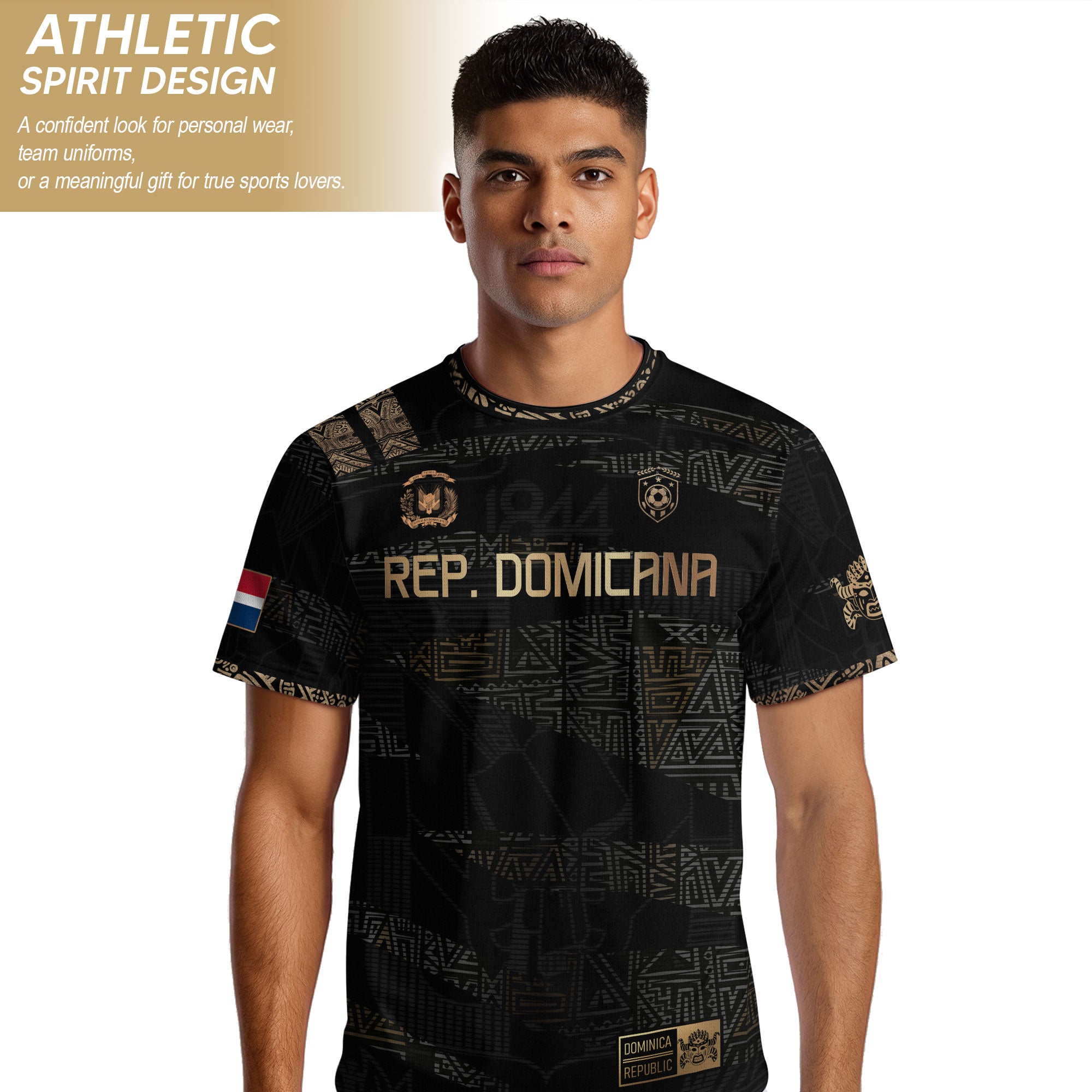 Dominican Republic Heritage Black Gold Athletic Geometric Soccer Jersey