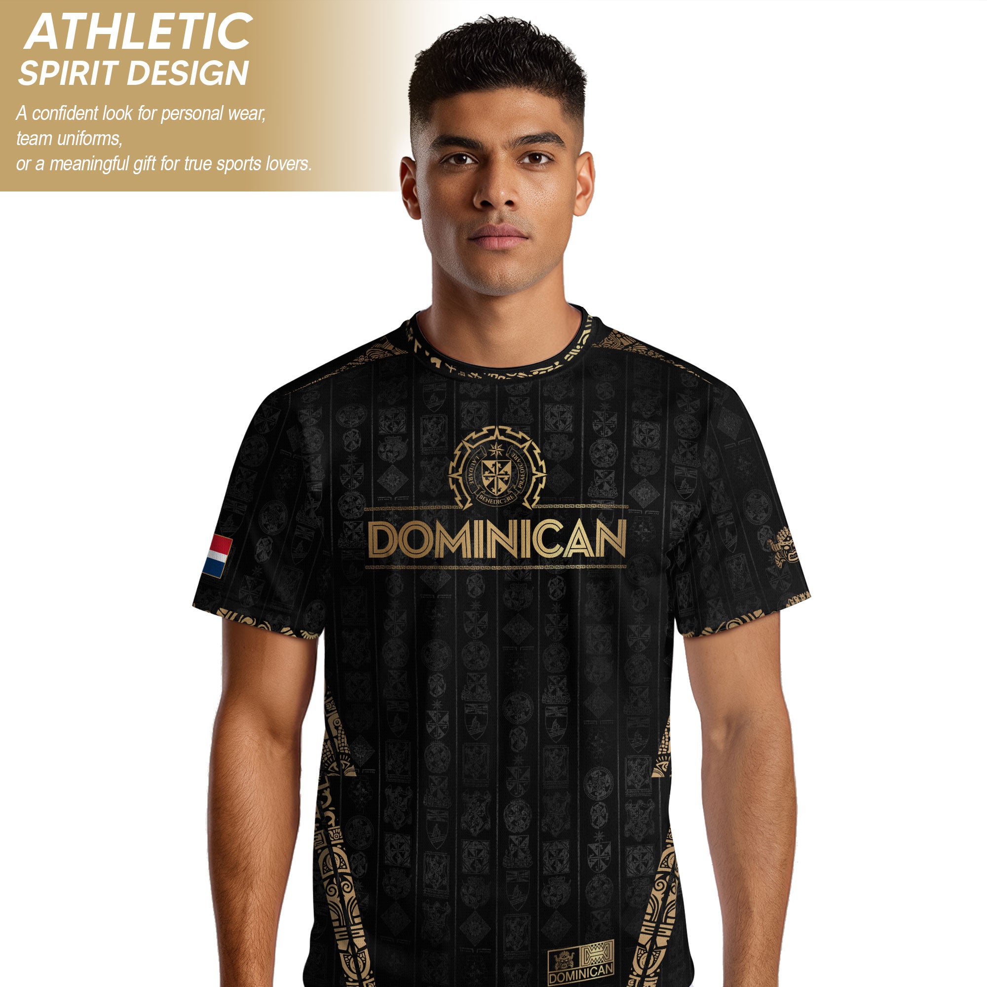 Dominican Republic Black Gold Vintage Heritage Coat of Arms Soccer Jersey