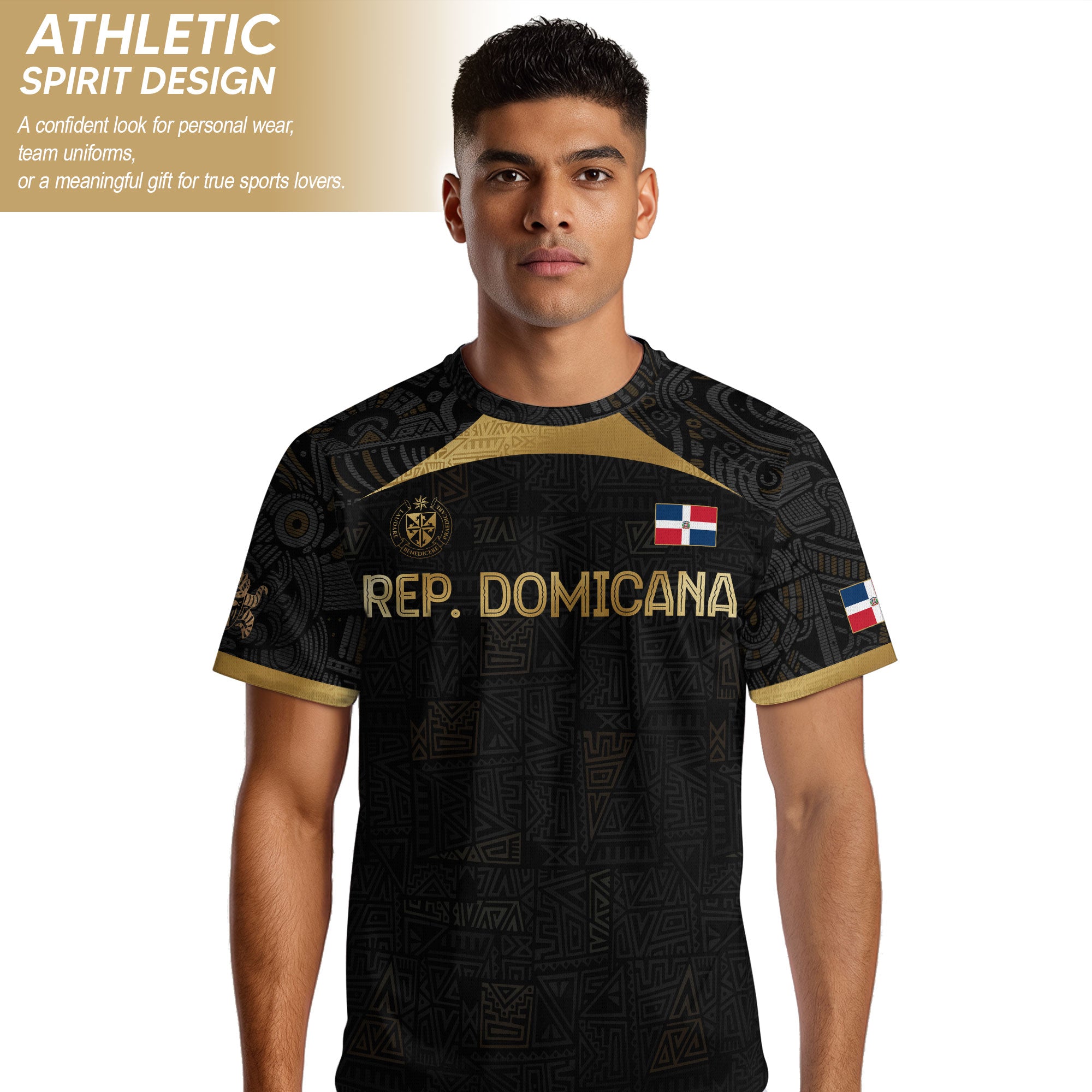 Dominican Republic Black Gold Vintage National Emblem Heritage Soccer Jersey
