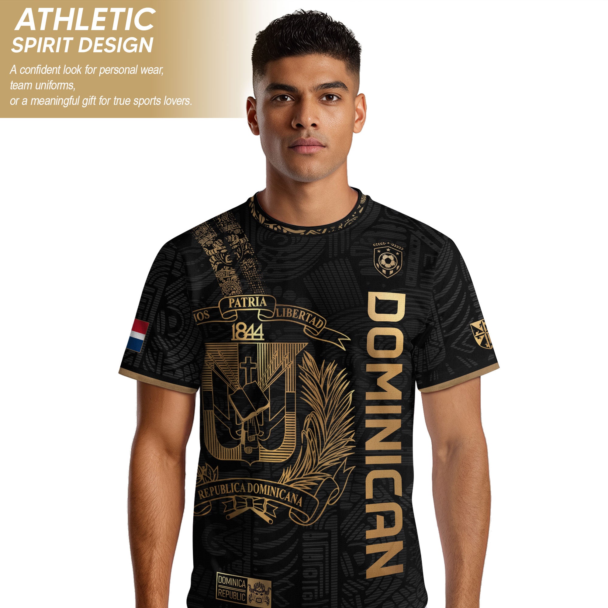 Dominican Republic Black Gold Taino Tribal Pattern National Pride Vintage Soccer Jersey