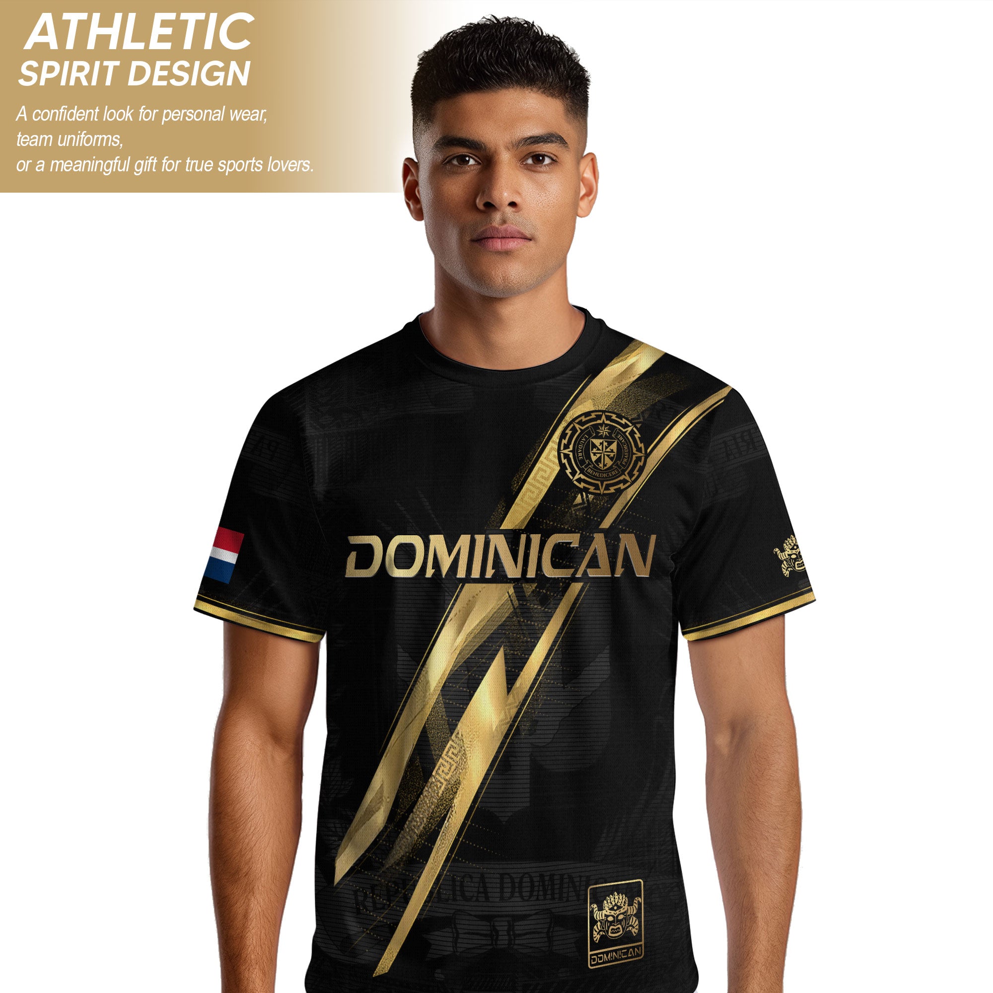 Dominican Republic Black Gold Premium Geometric Pattern Cultural Pride Soccer Jersey