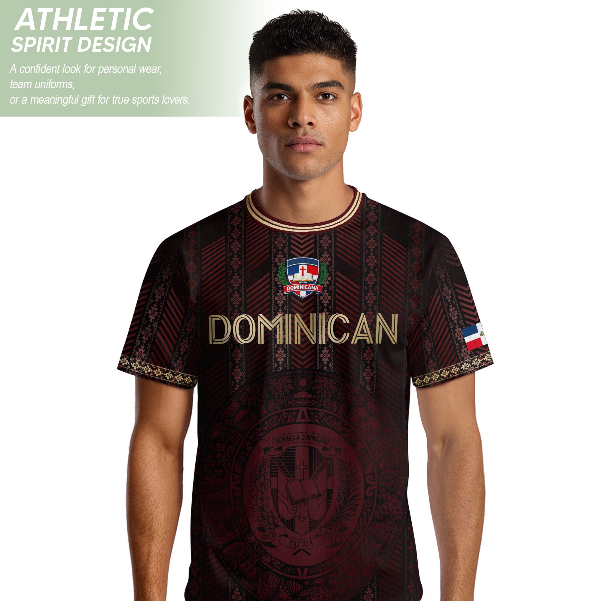 Dominican Republic Soccer Jersey Maroon Gold, Cultural Heritage National Pride Apparel