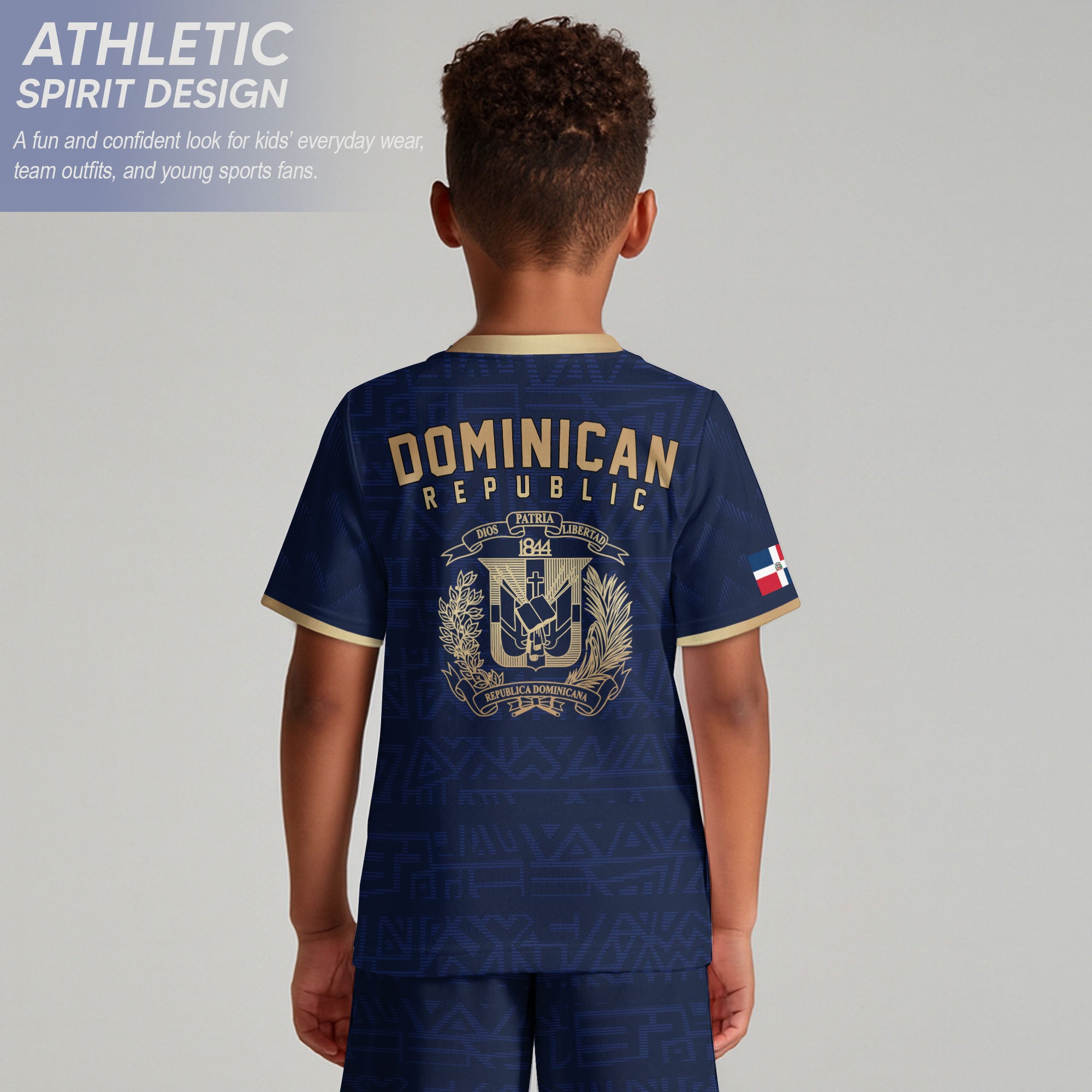 Dominican Republic Kids Youth Heritage Navy Gold Geometric National Soccer Jersey