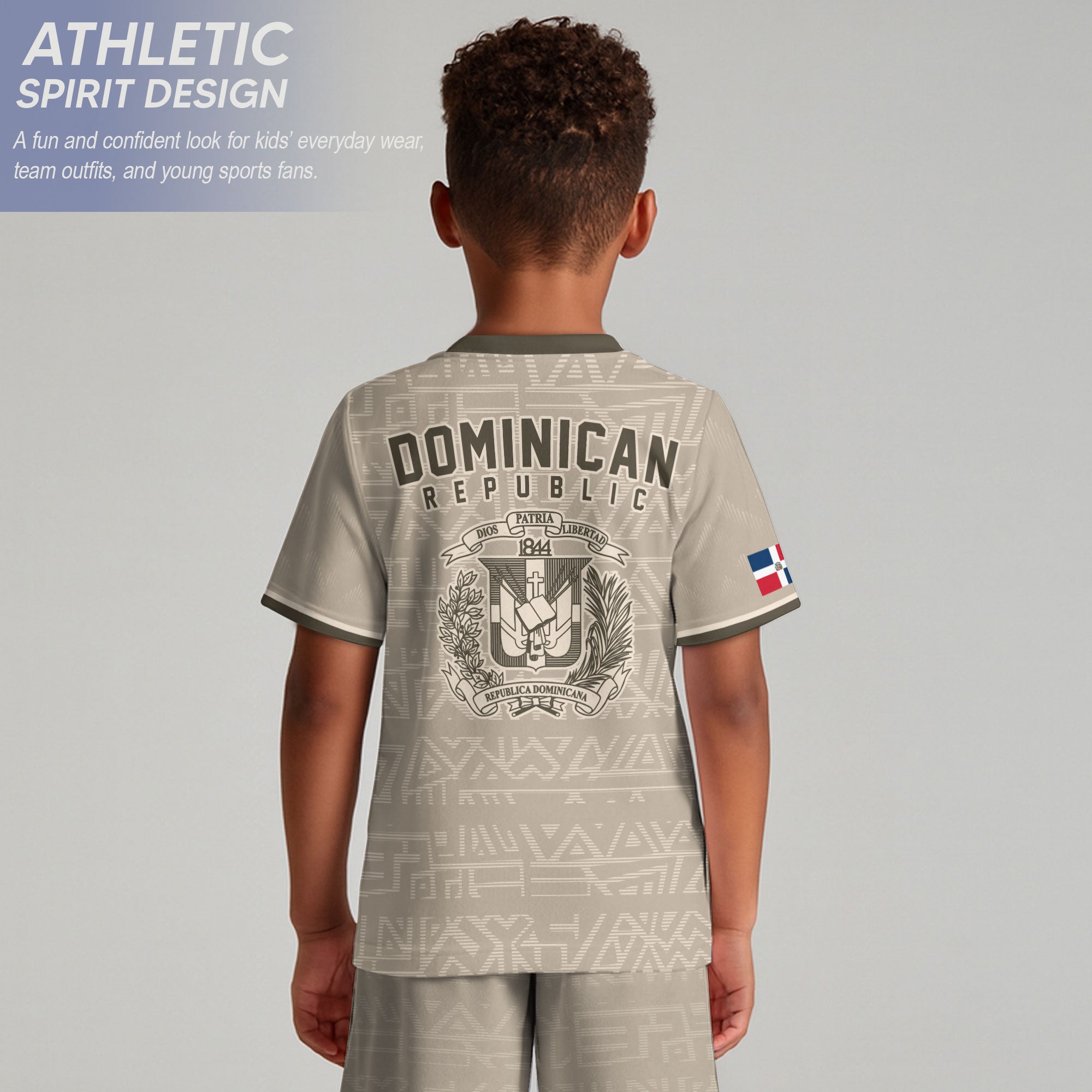 Dominican Republic Kids Youth Heritage Beige Geometric National Soccer Jersey
