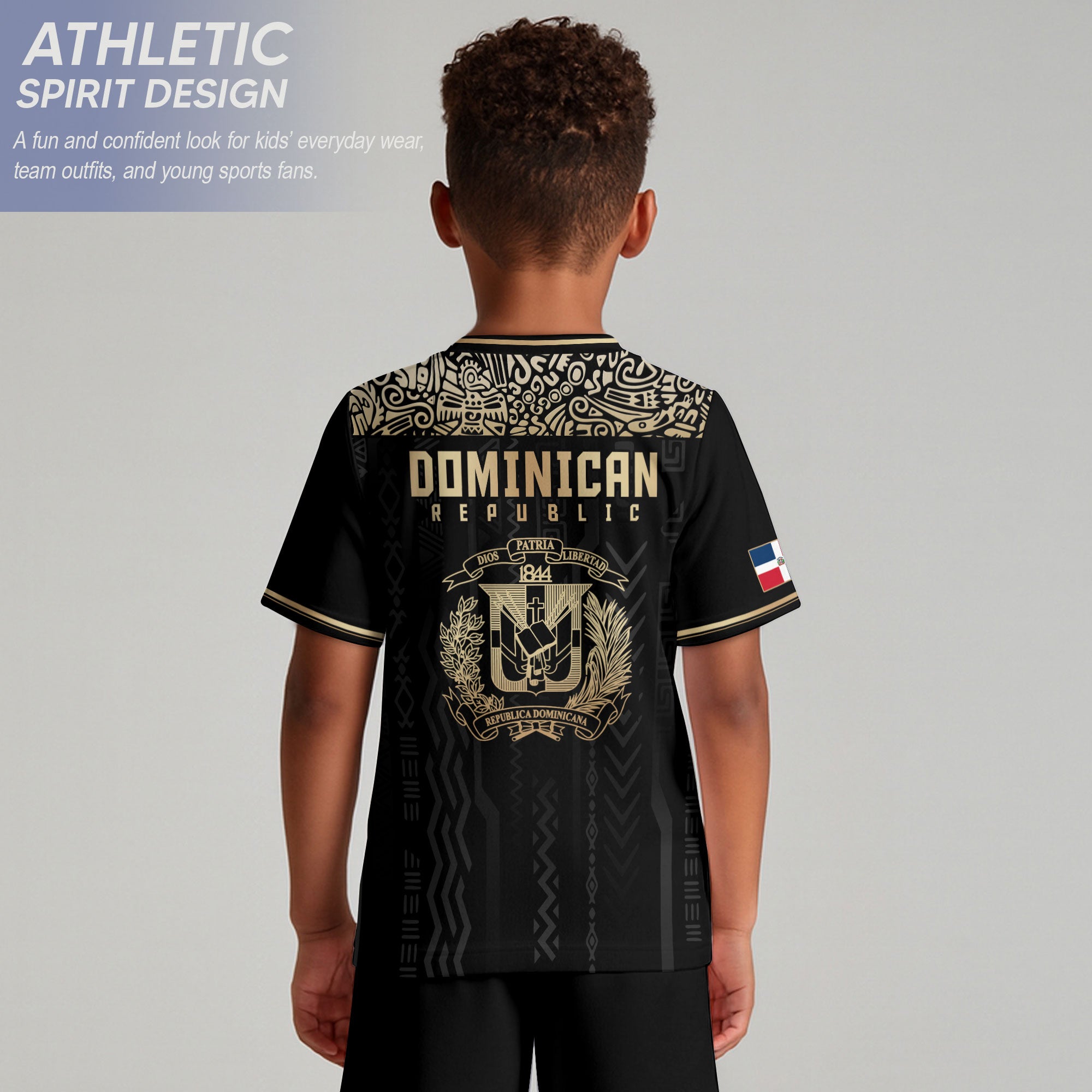 Dominican Republic Kids Youth Vintage Black Gold Athletic Geometric Soccer Jersey