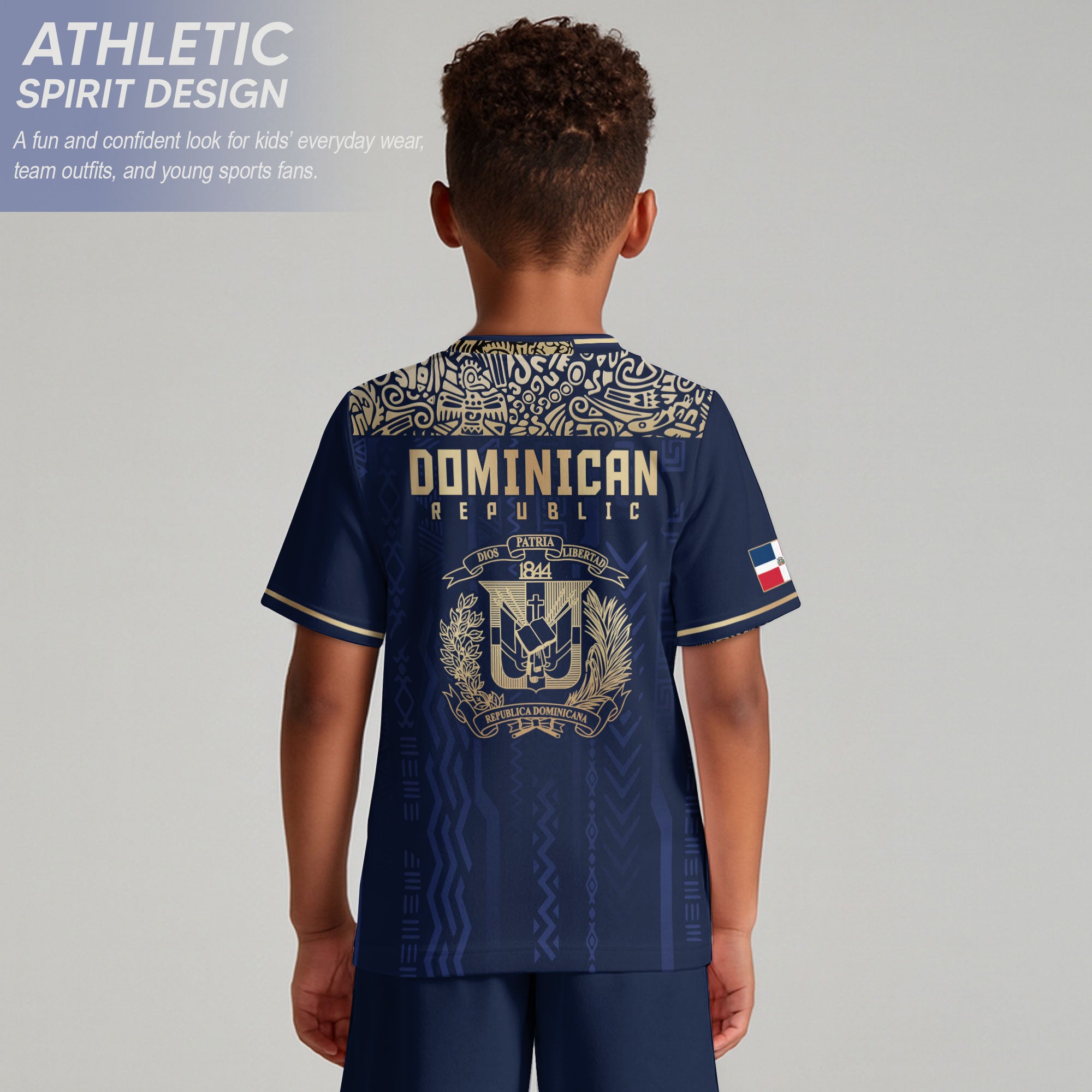 Dominican Republic Kids Youth Heritage Navy Gold Athletic Modern Soccer Jersey