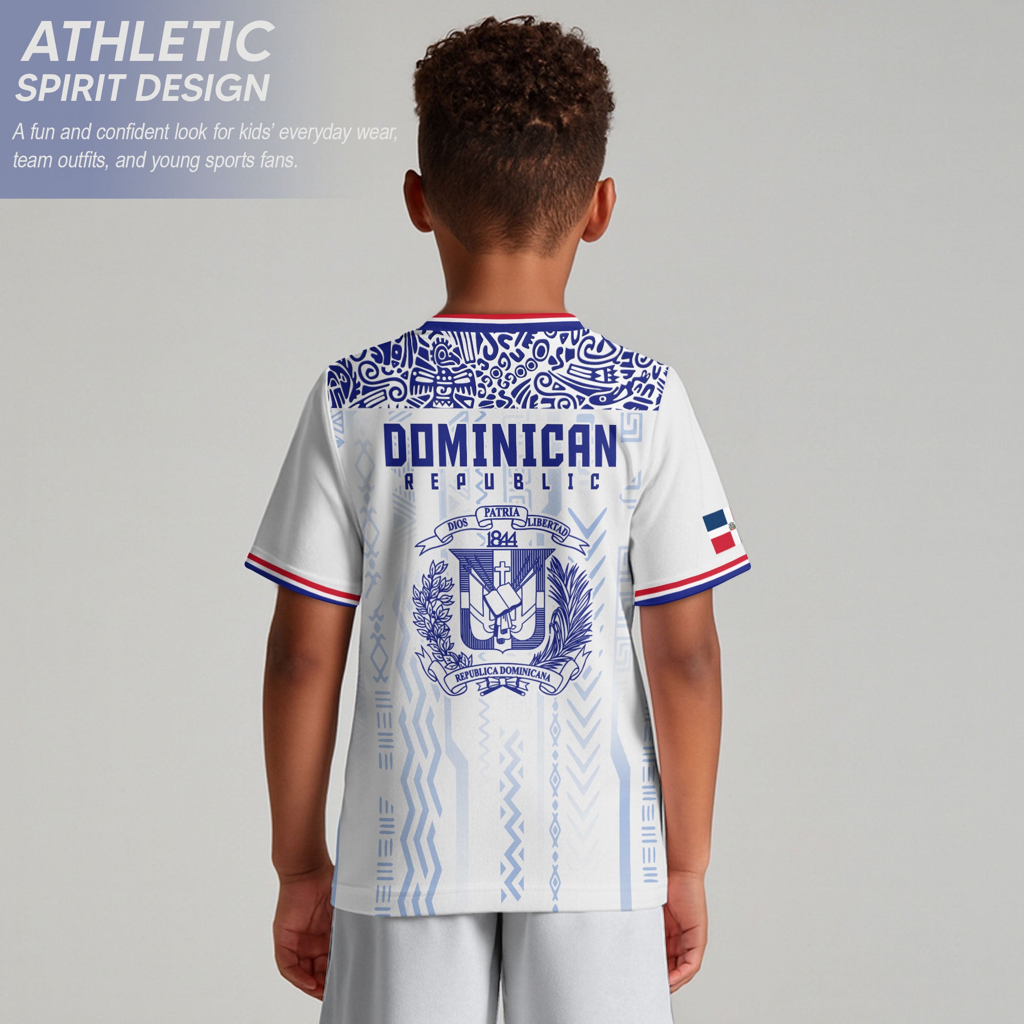 Dominican Republic Kids Youth Heritage White Red Blue Athletic Modern Soccer Jersey