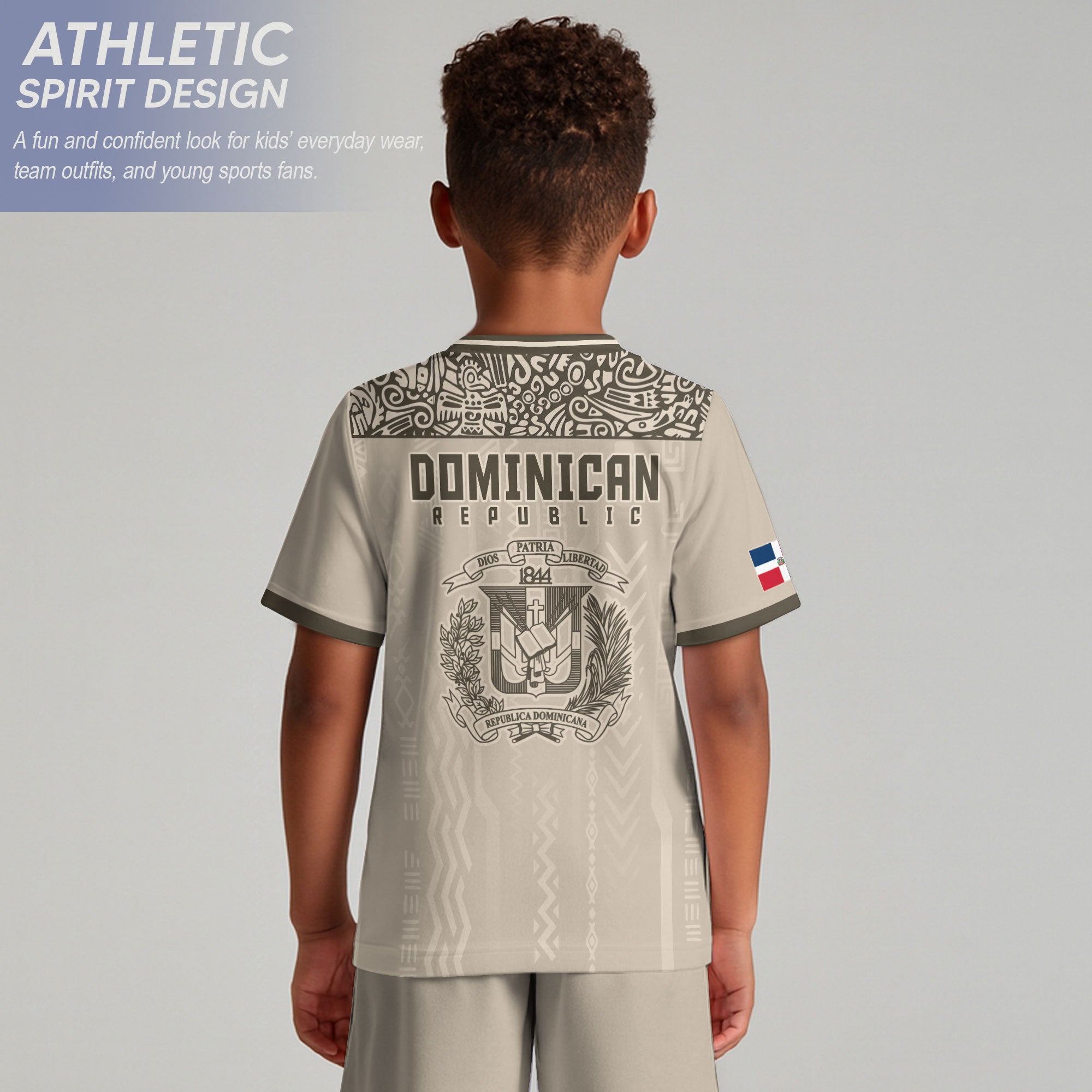 Dominican Republic Kids Youth Heritage Beige Brown Modern National Soccer Jersey