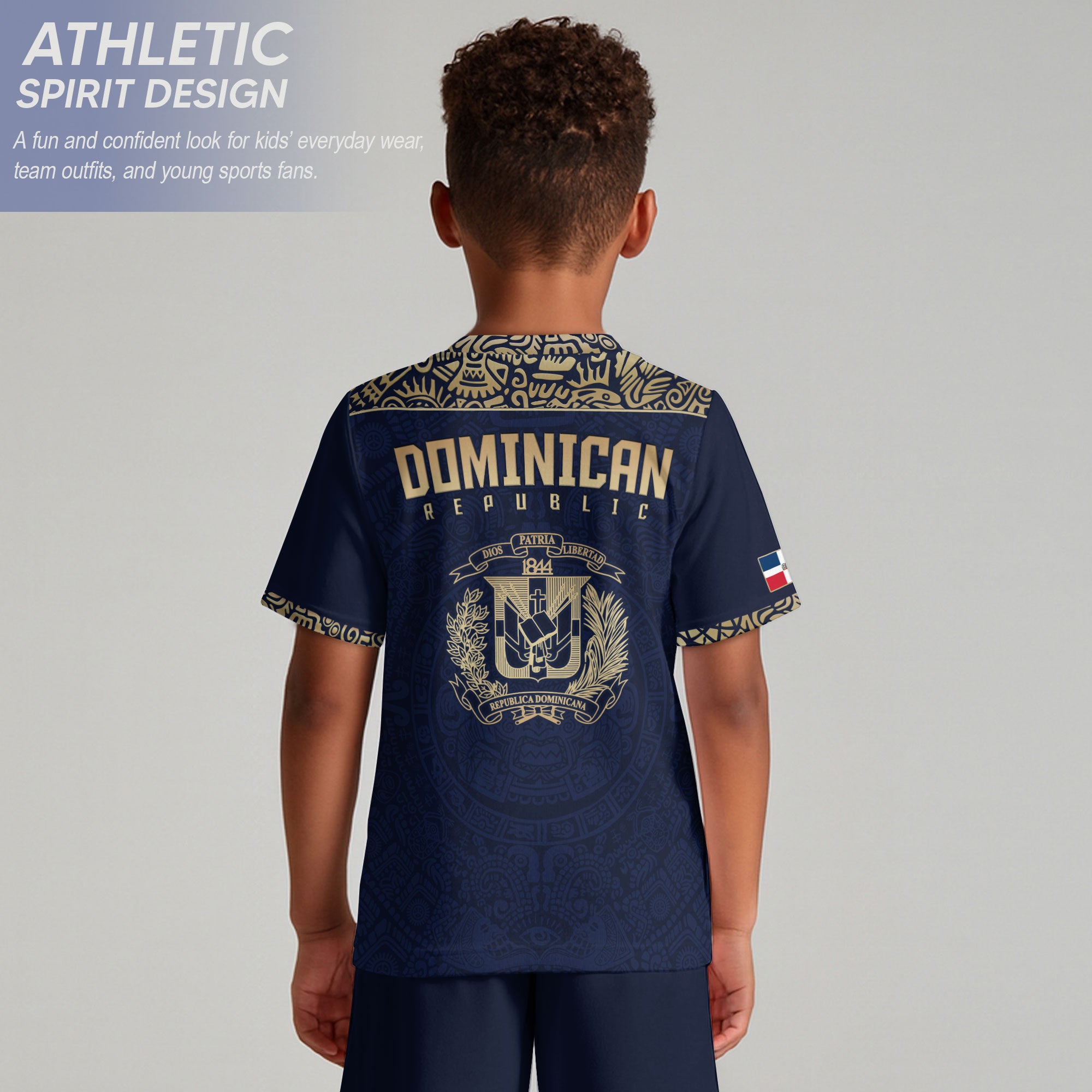 Dominican Republic Kids Youth Heritage Navy Gold Taino Mask National Soccer Jersey
