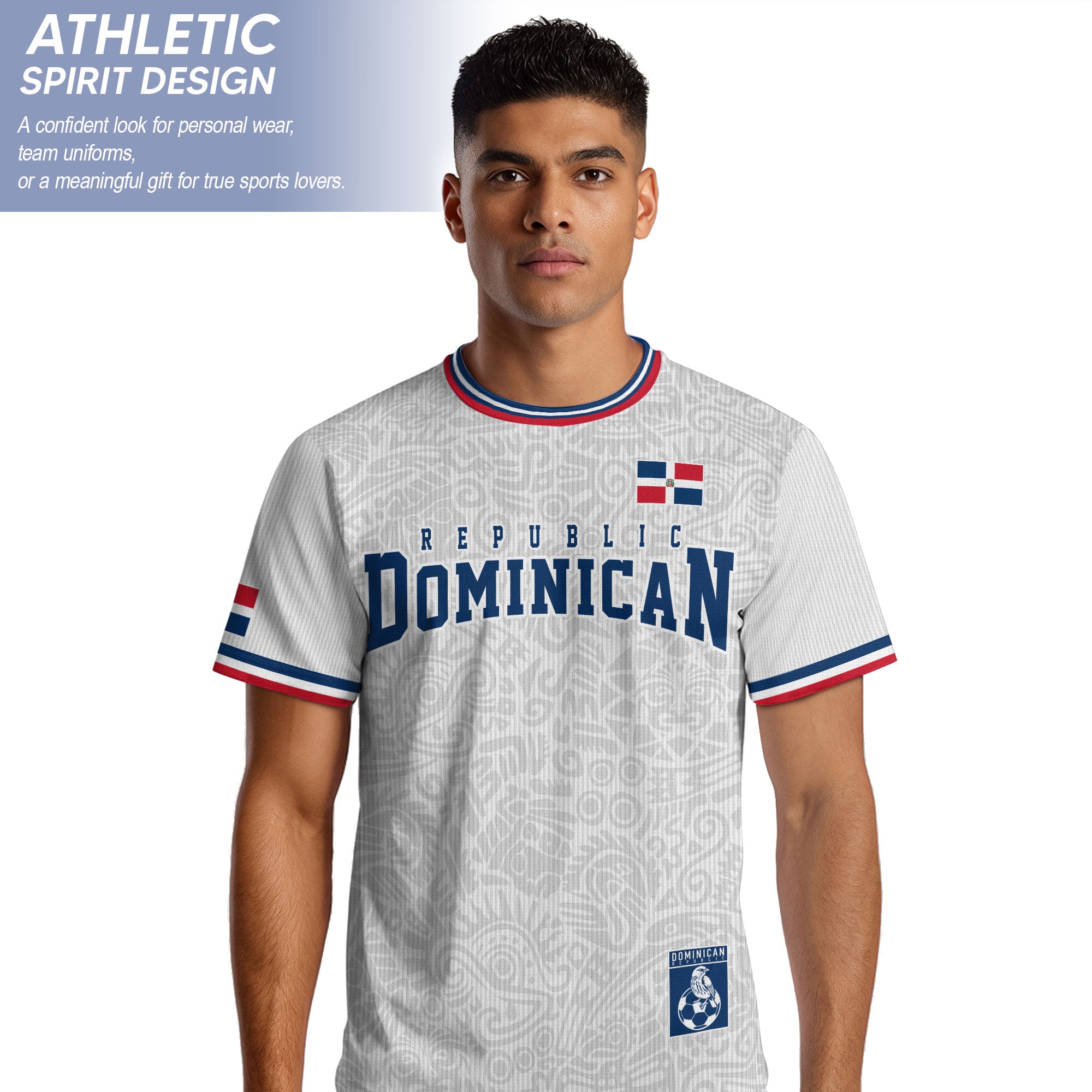Dominican Republic Coat of Arms White Blue Red National Pride Soccer Jersey