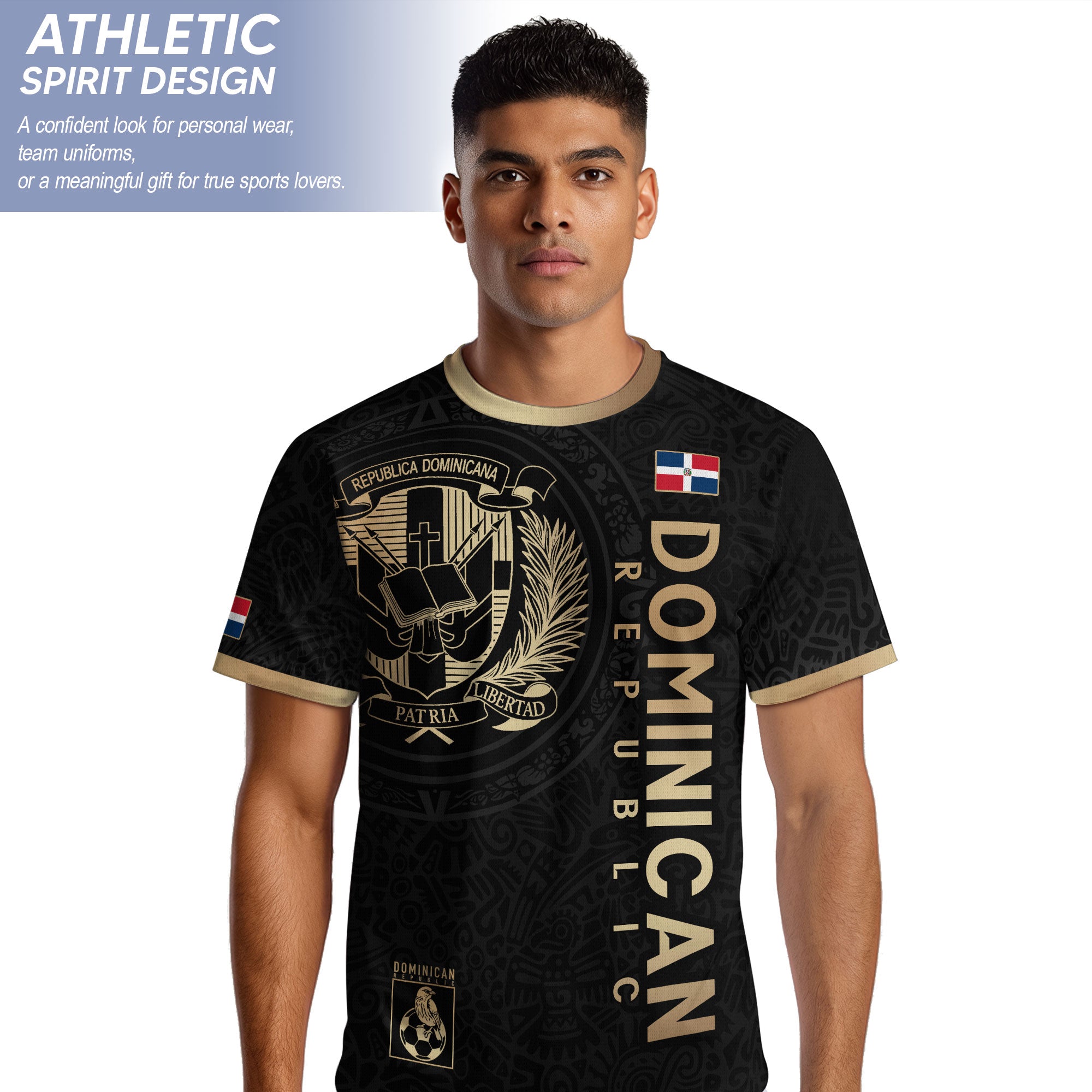 Dominican Republic Coat of Arms Black Gold Heritage National Pride Soccer Jersey
