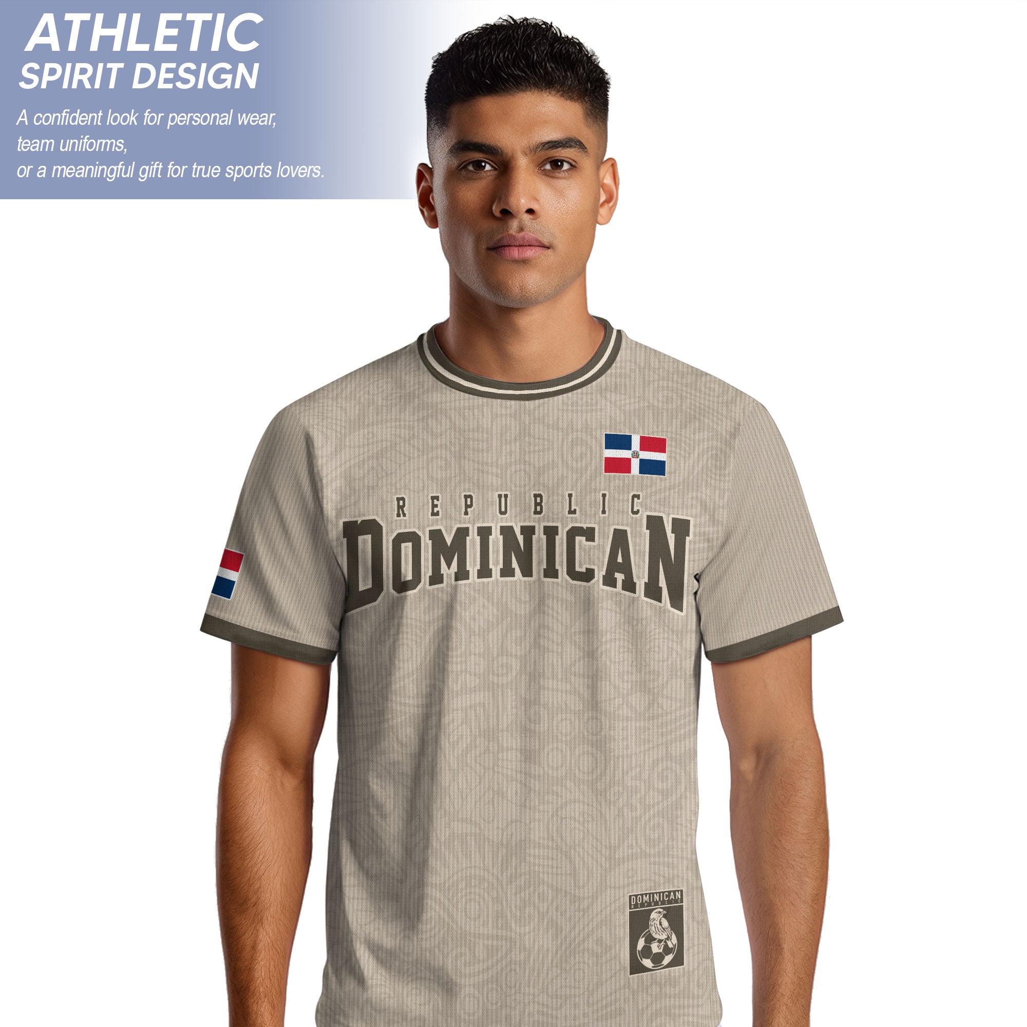 Dominican Republic Coat of Arms Beige Olive Heritage Athletic Sport Soccer Jersey