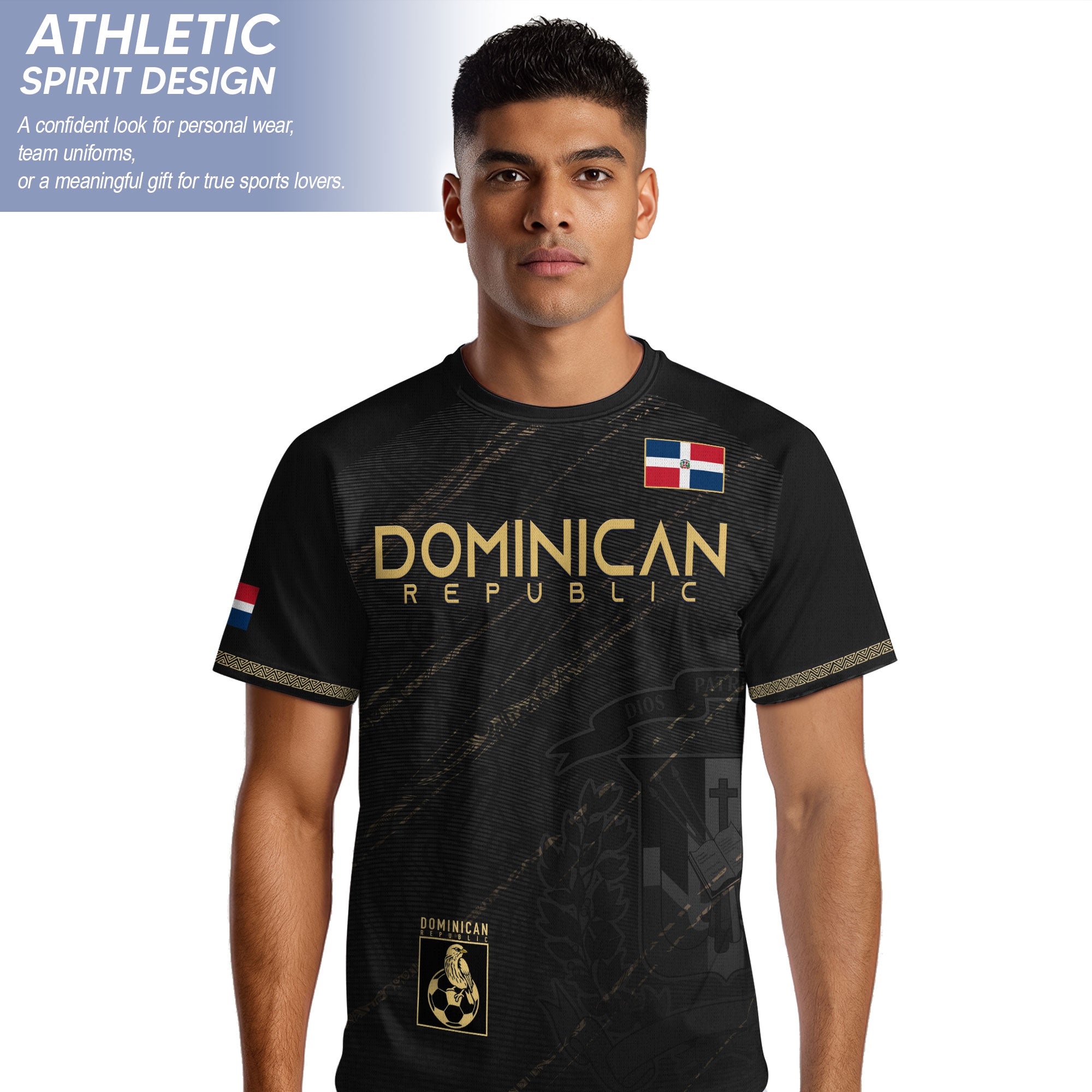 Dominican Republic Soccer Jersey Black Gold, Tradition and Pride Collection