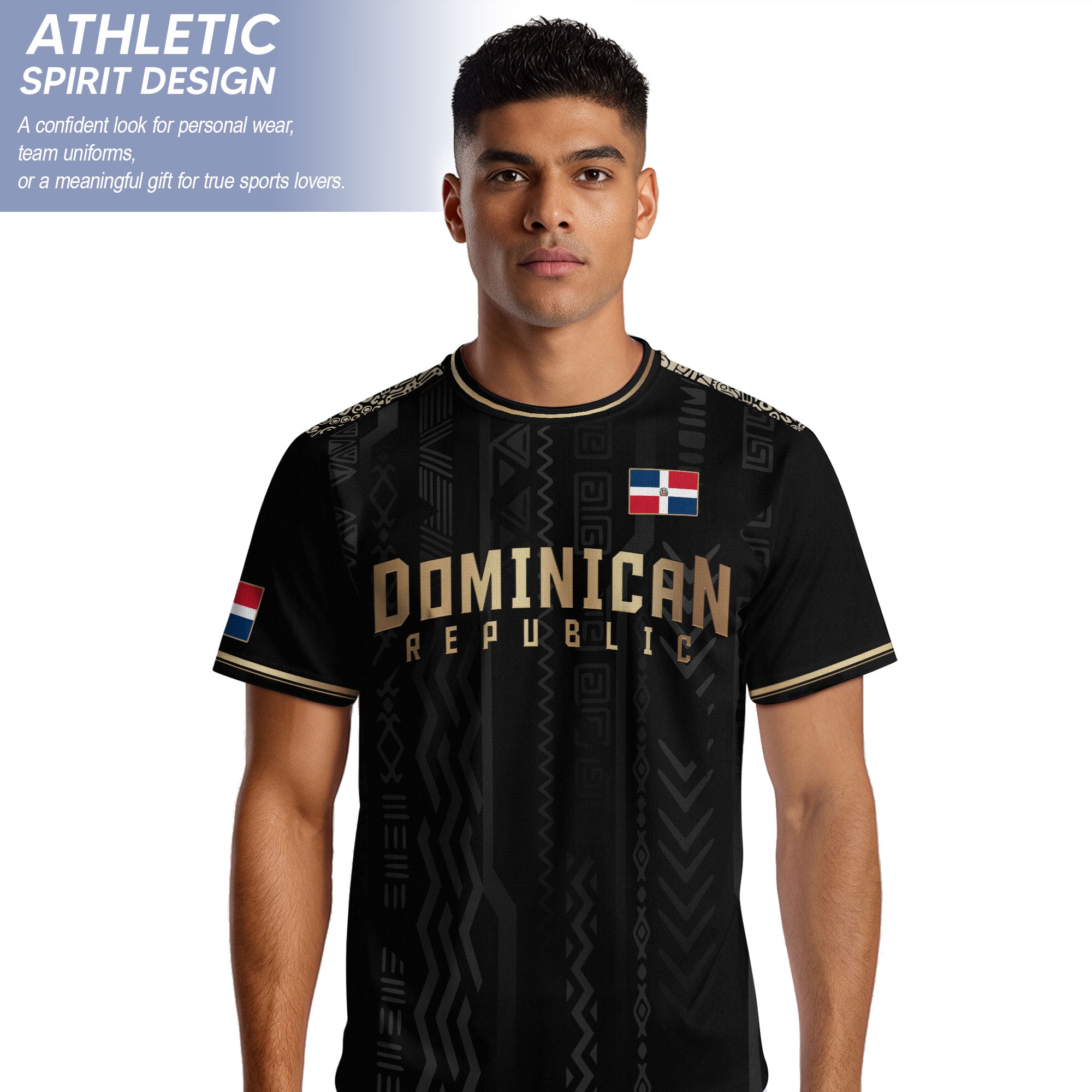 Dominican Republic Coat of Arms Tribal Black Gold National Pride Soccer Jersey