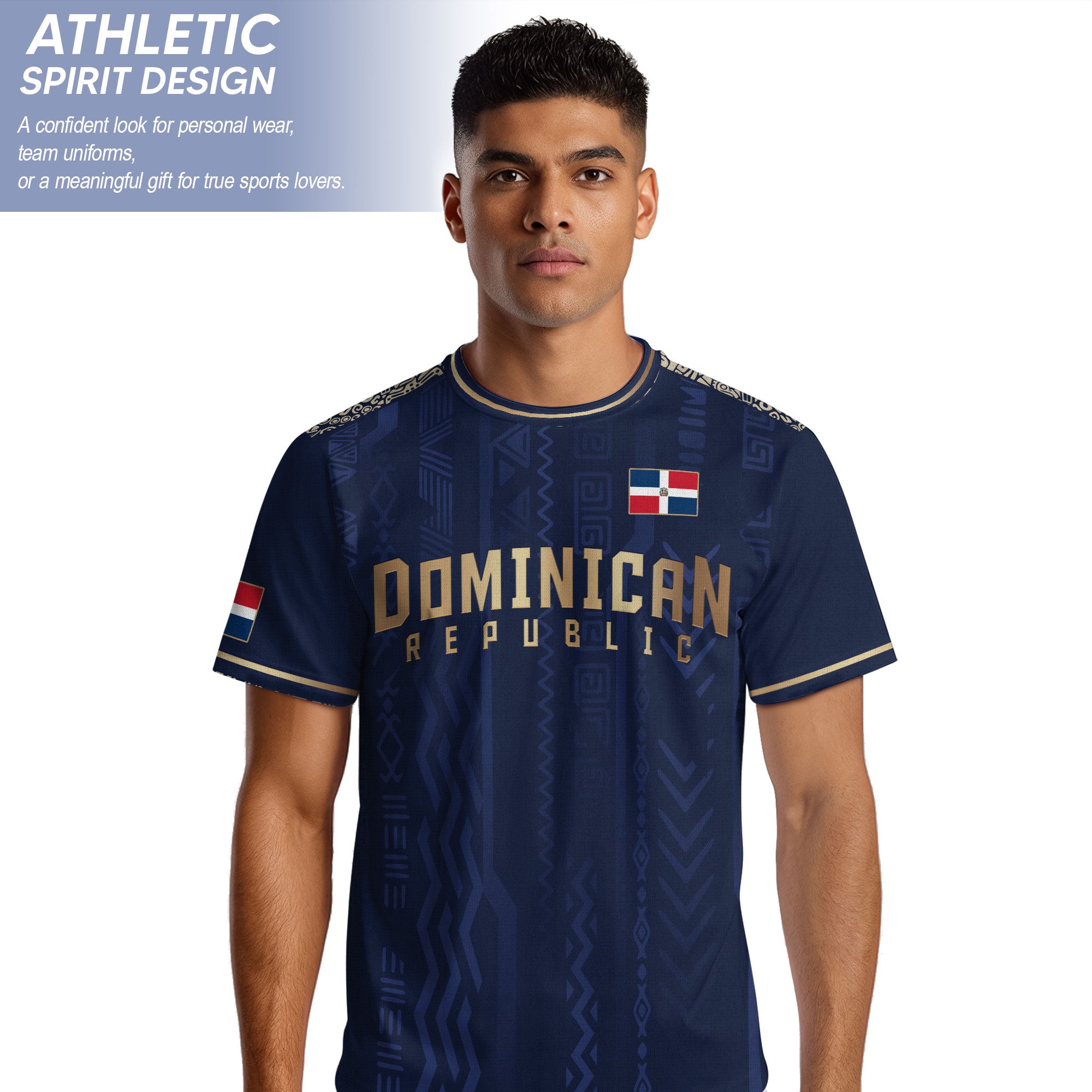 Dominican Republic Navy Gold National Symbol Tribal Pattern Pride Soccer Jersey