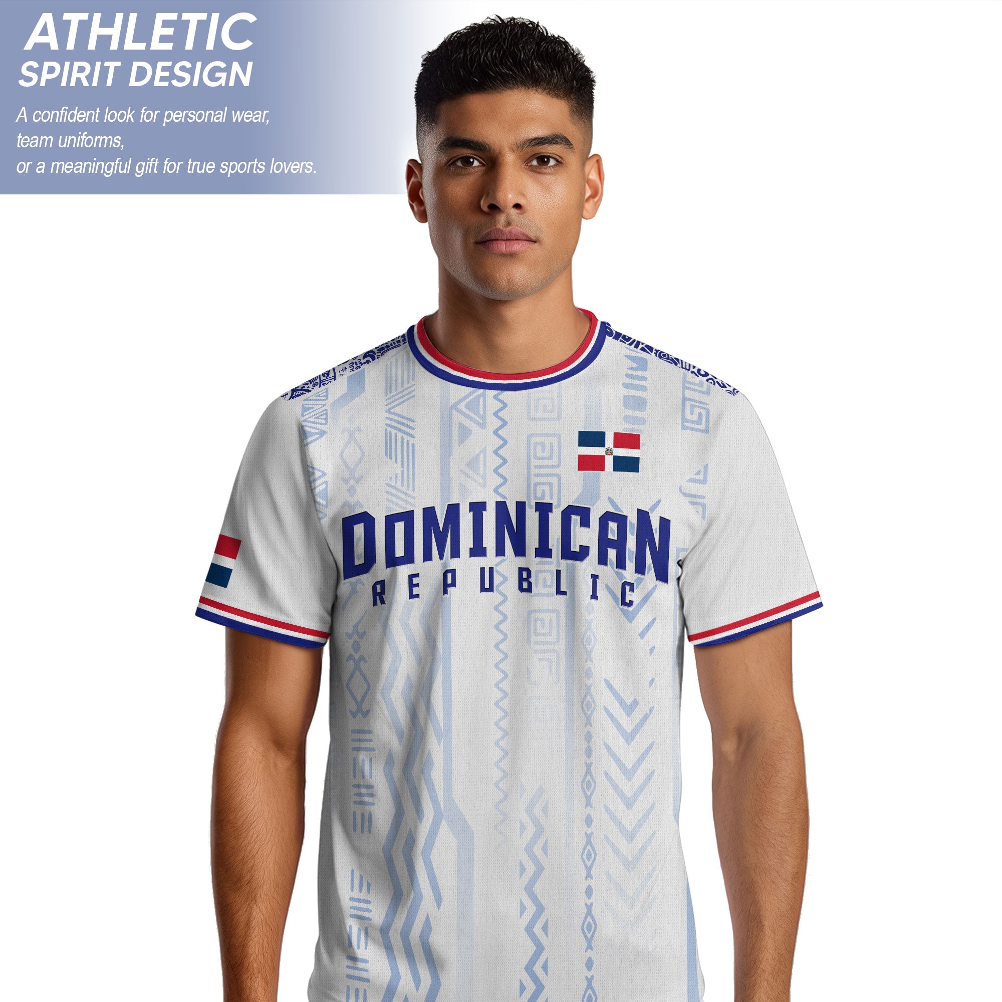 Dominican Republic White Blue Red National Symbol Tribal Pattern Pride Soccer Jersey
